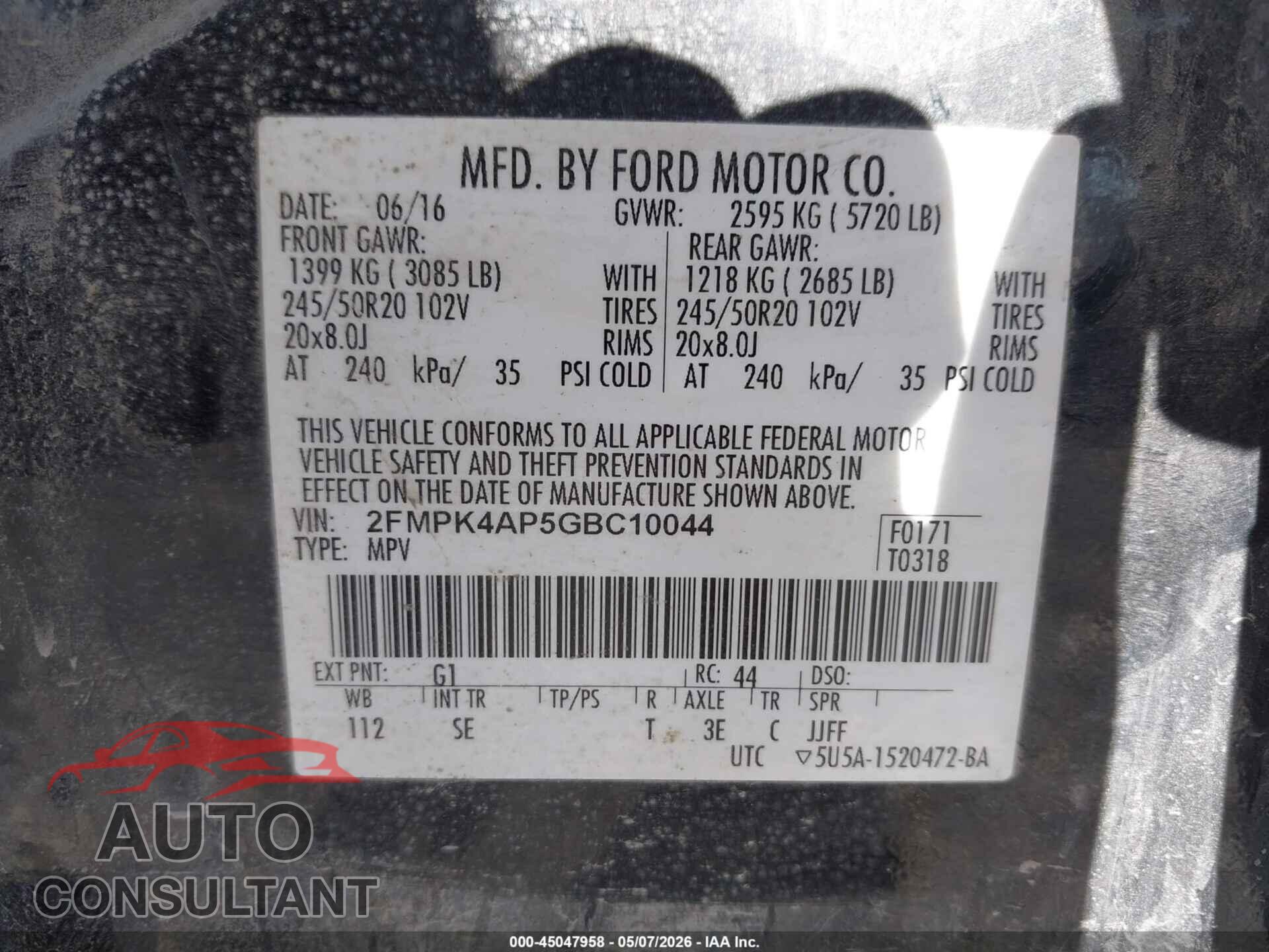 FORD EDGE 2016 - 2FMPK4AP5GBC10044