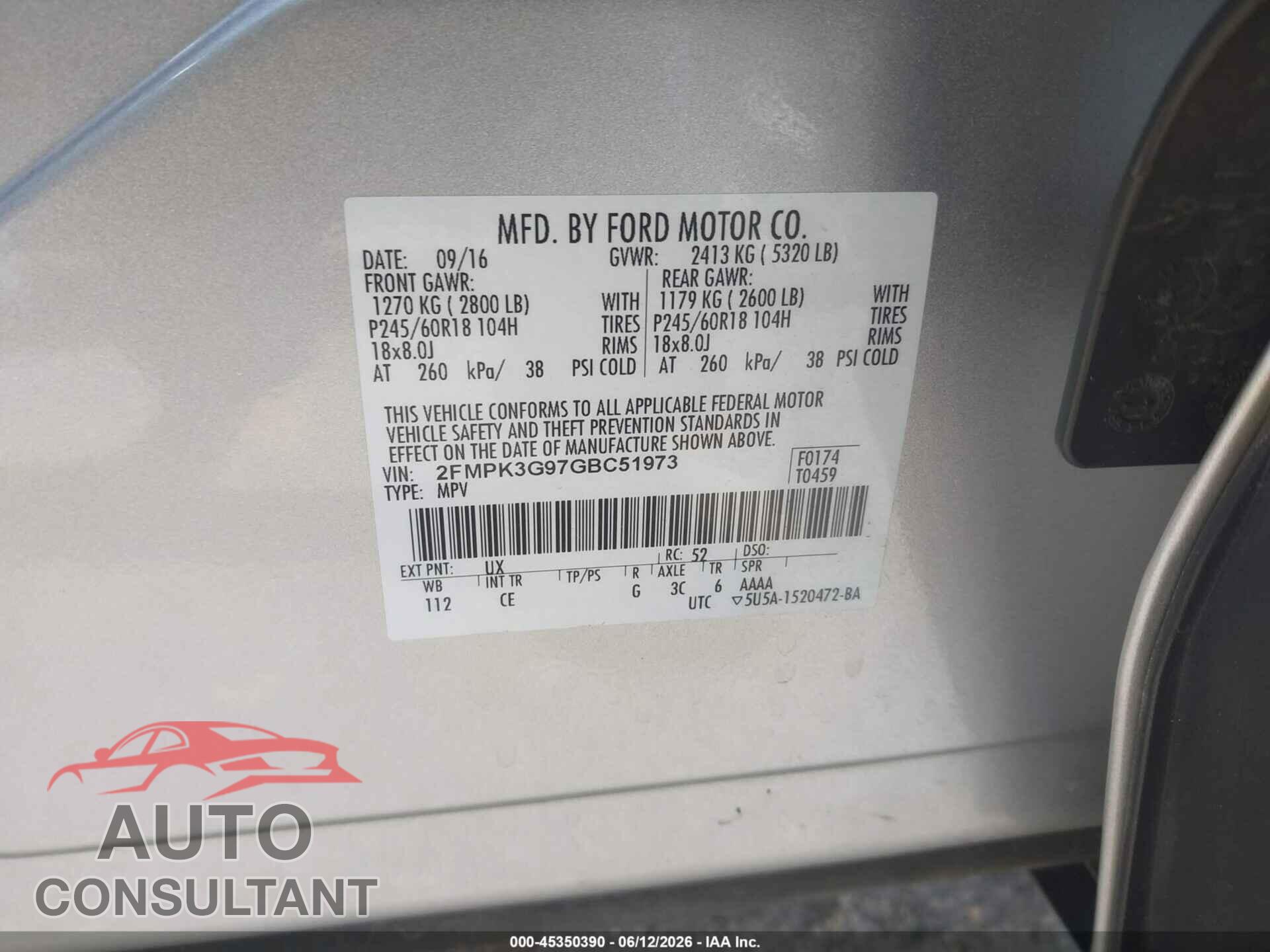 FORD EDGE 2016 - 2FMPK3G97GBC51973