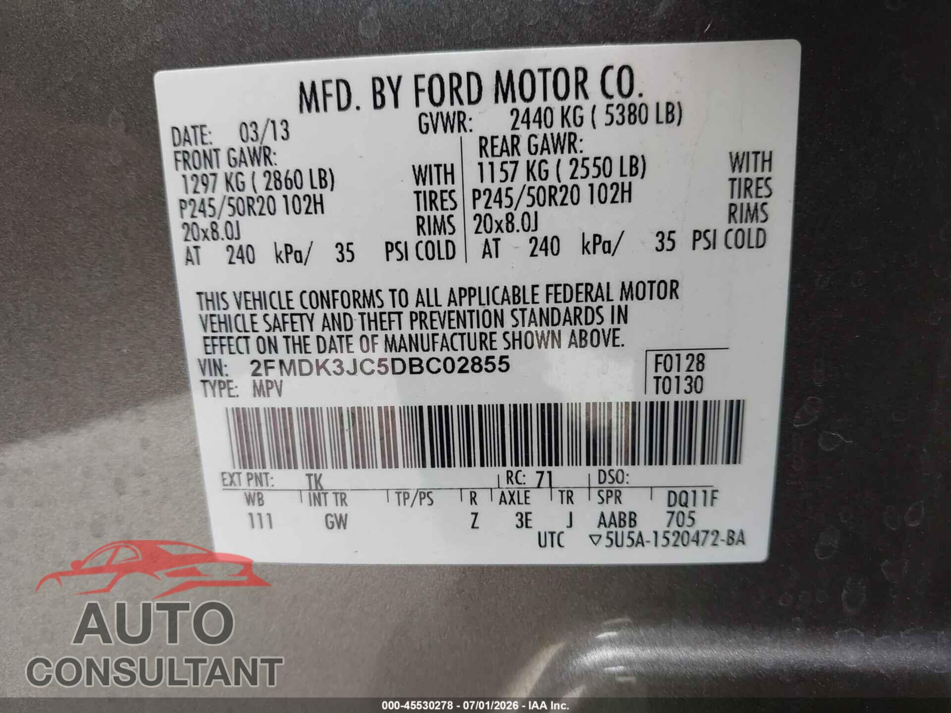 FORD EDGE 2013 - 2FMDK3JC5DBC02855
