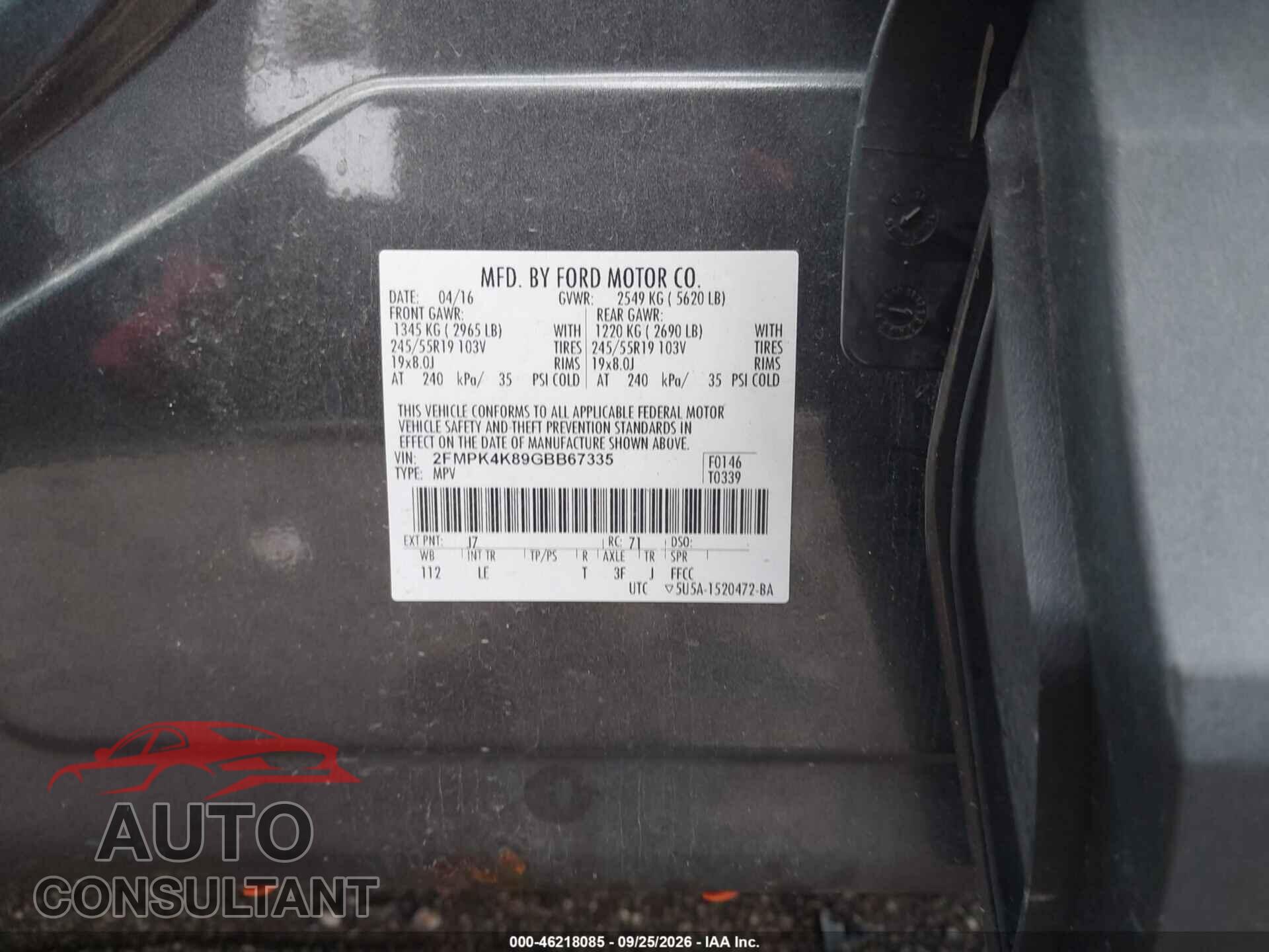 FORD EDGE 2016 - 2FMPK4K89GBB67335
