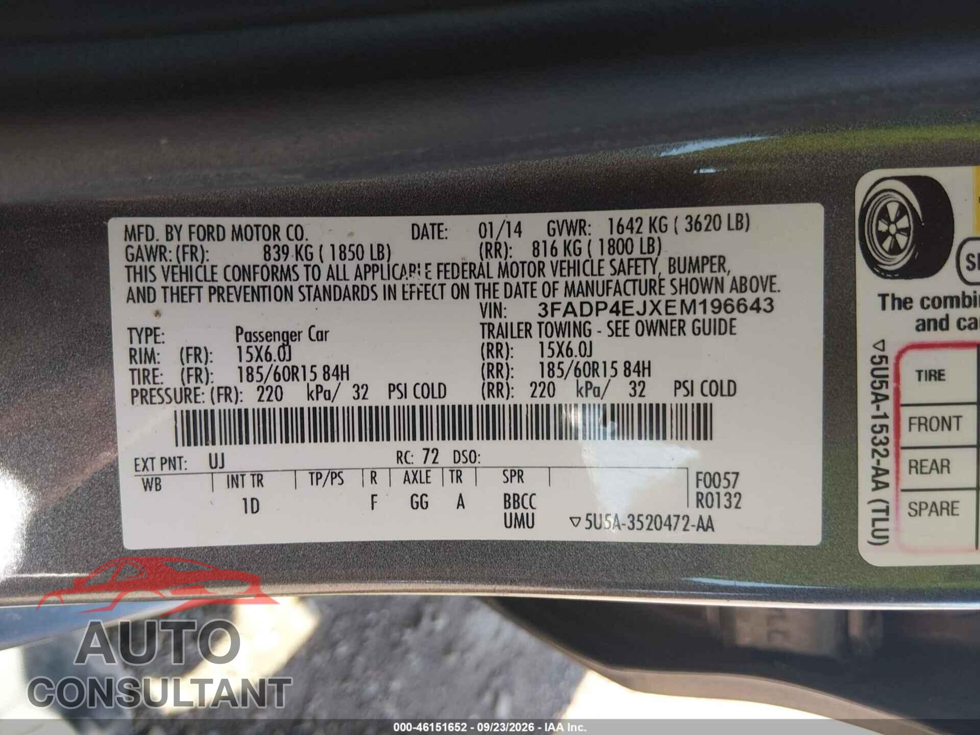 FORD FIESTA 2014 - 3FADP4EJXEM196643