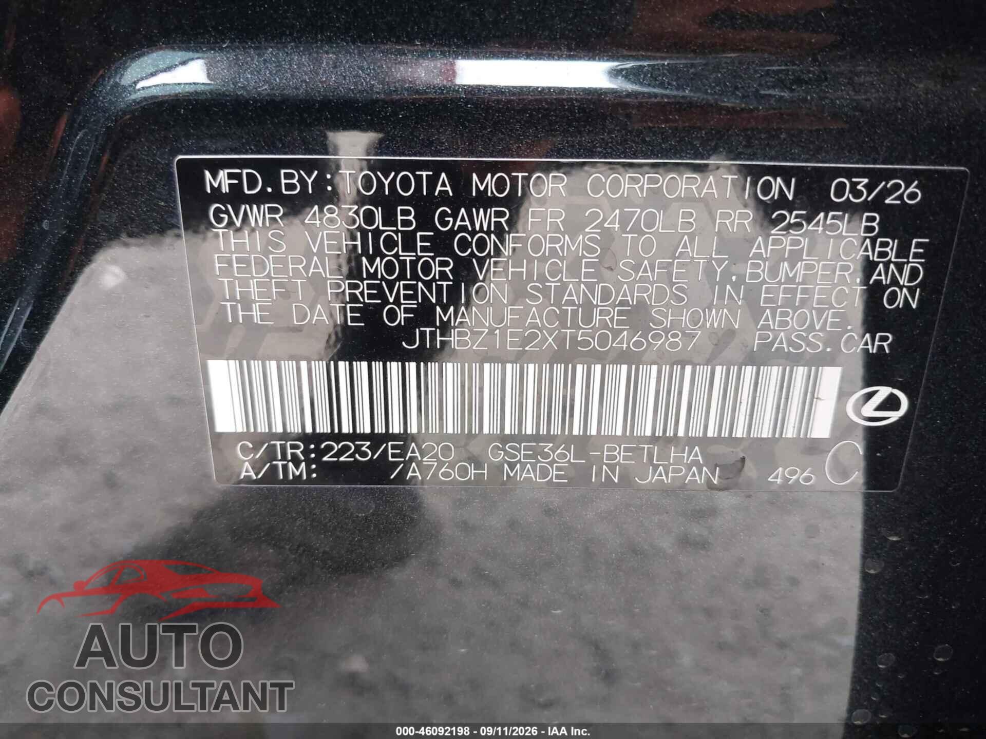 LEXUS IS 350 2026 - JTHBZ1E2XT5046987