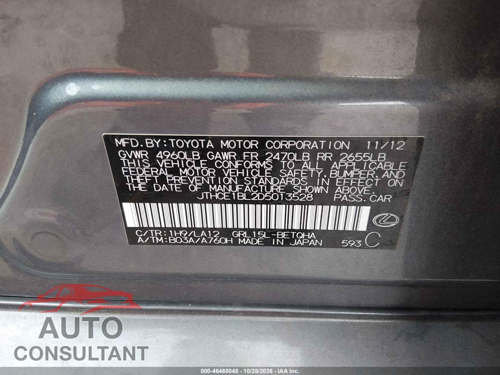 LEXUS GS 350 2013 - JTHCE1BL2D5013528