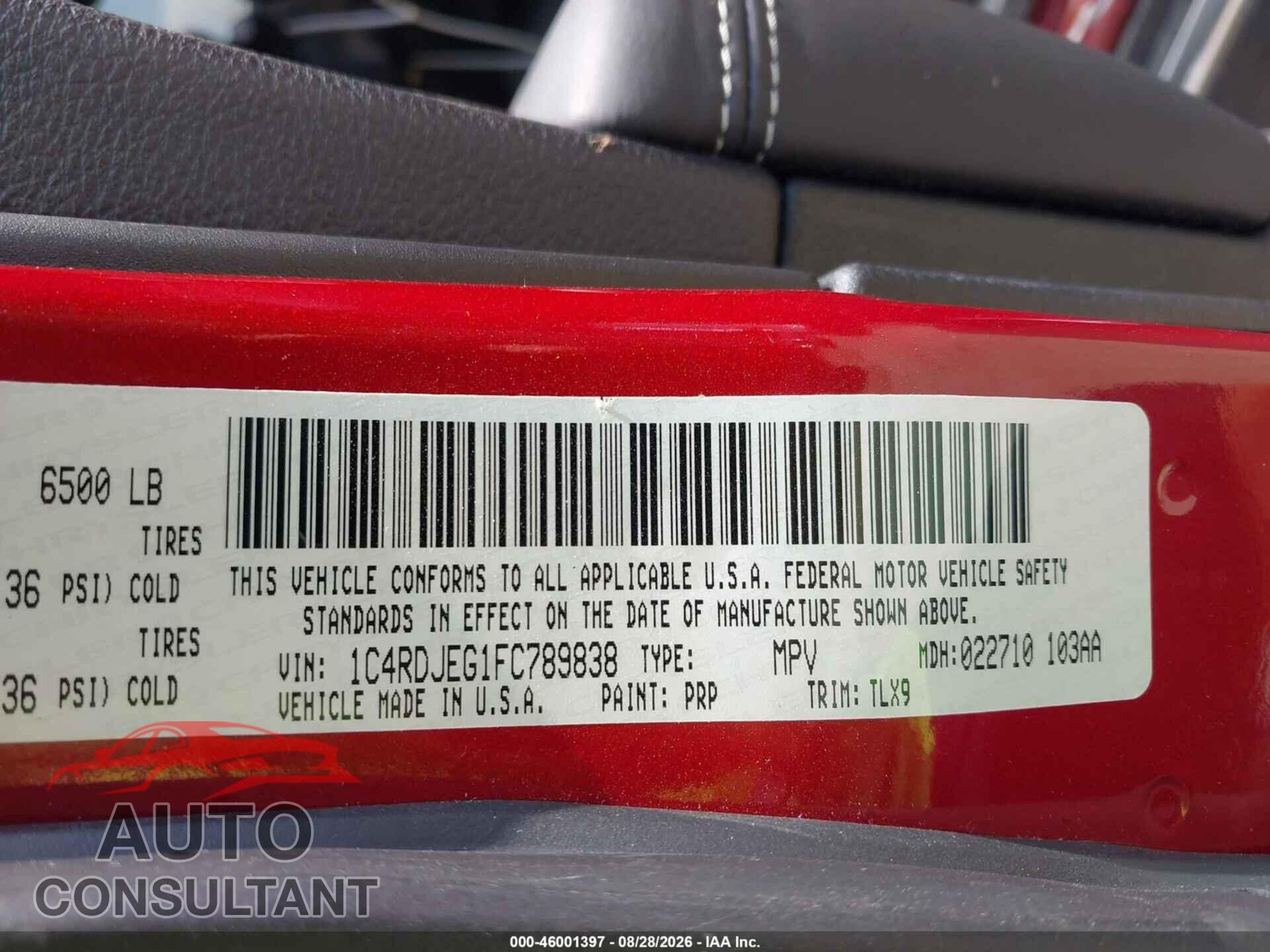 DODGE DURANGO 2015 - 1C4RDJEG1FC789838