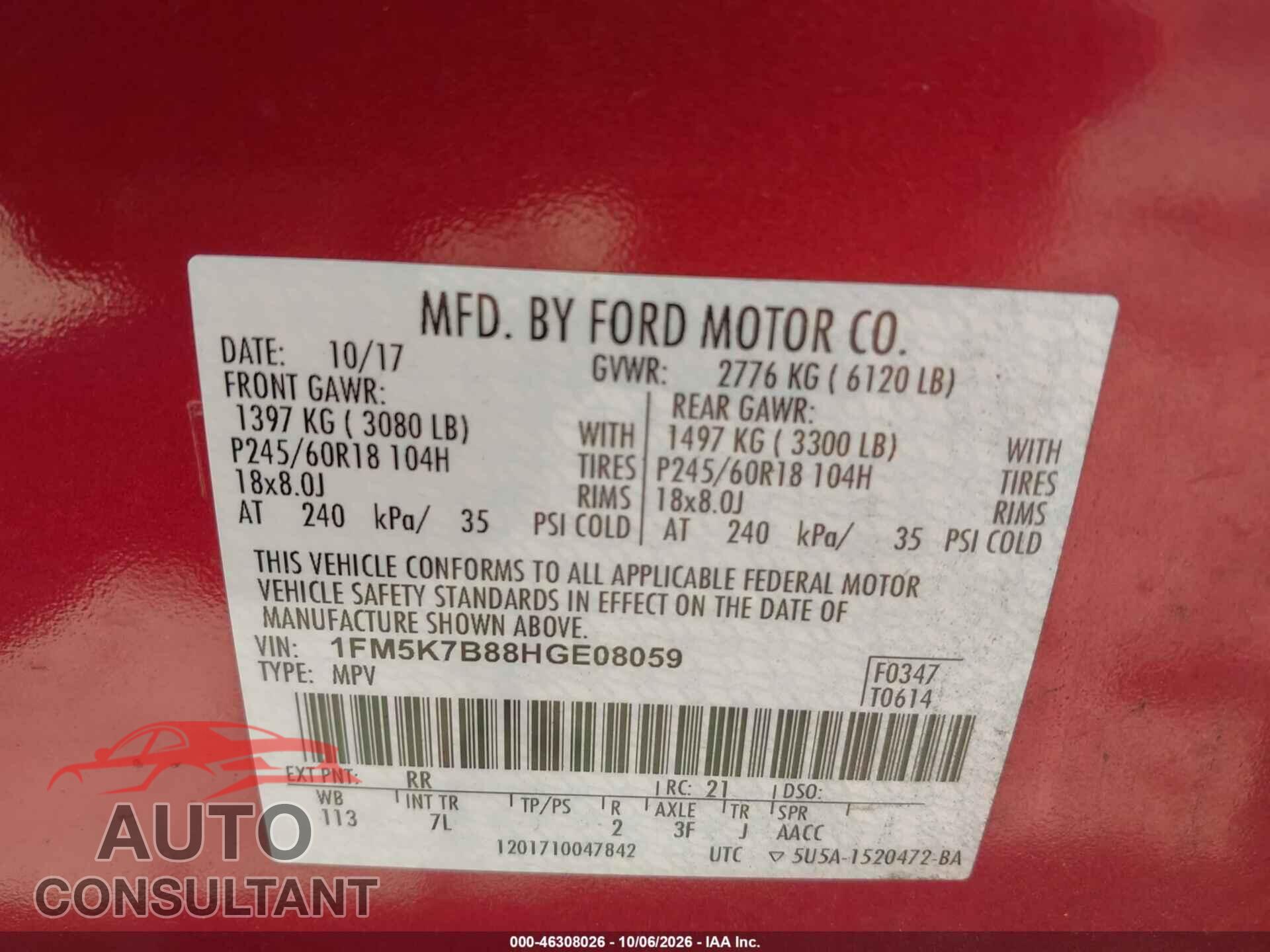 FORD EXPLORER 2017 - 1FM5K7B88HGE08059