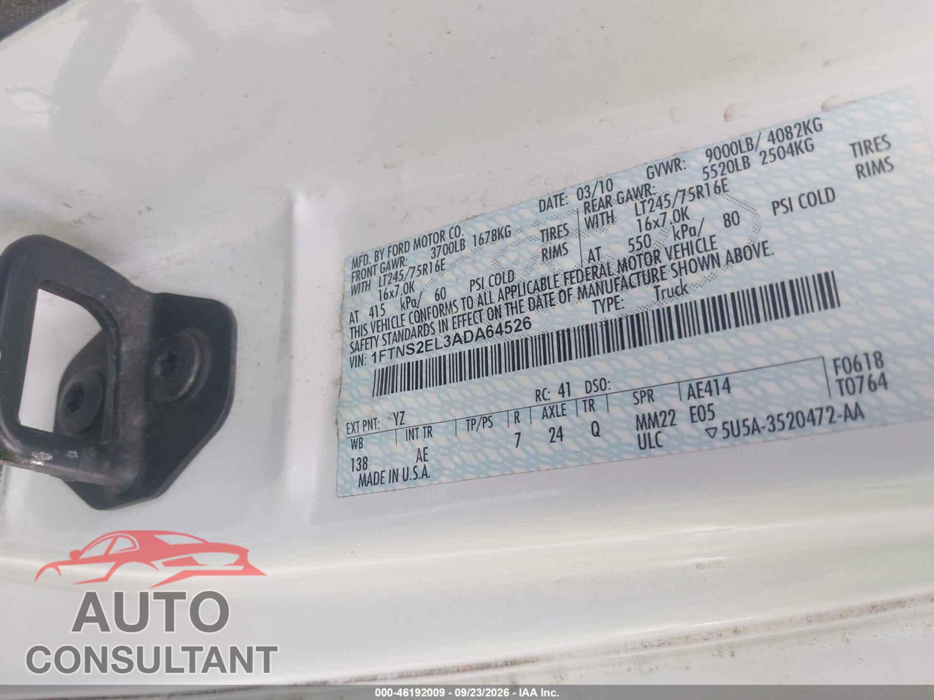 FORD E-250 2010 - 1FTNS2EL3ADA64526