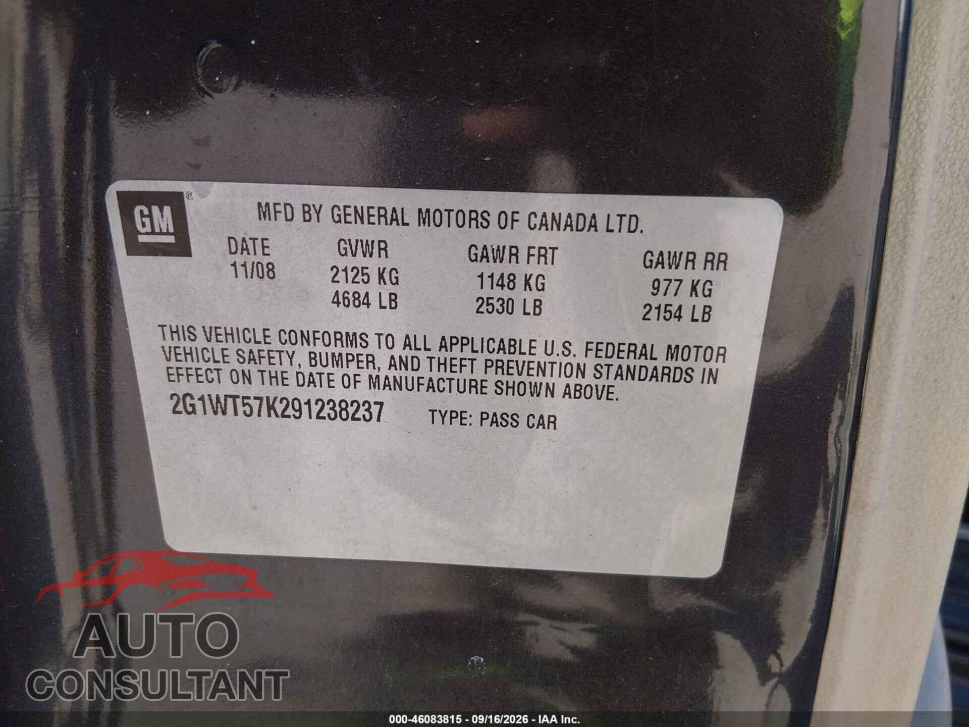 CHEVROLET IMPALA 2009 - 2g1wt57k291238237