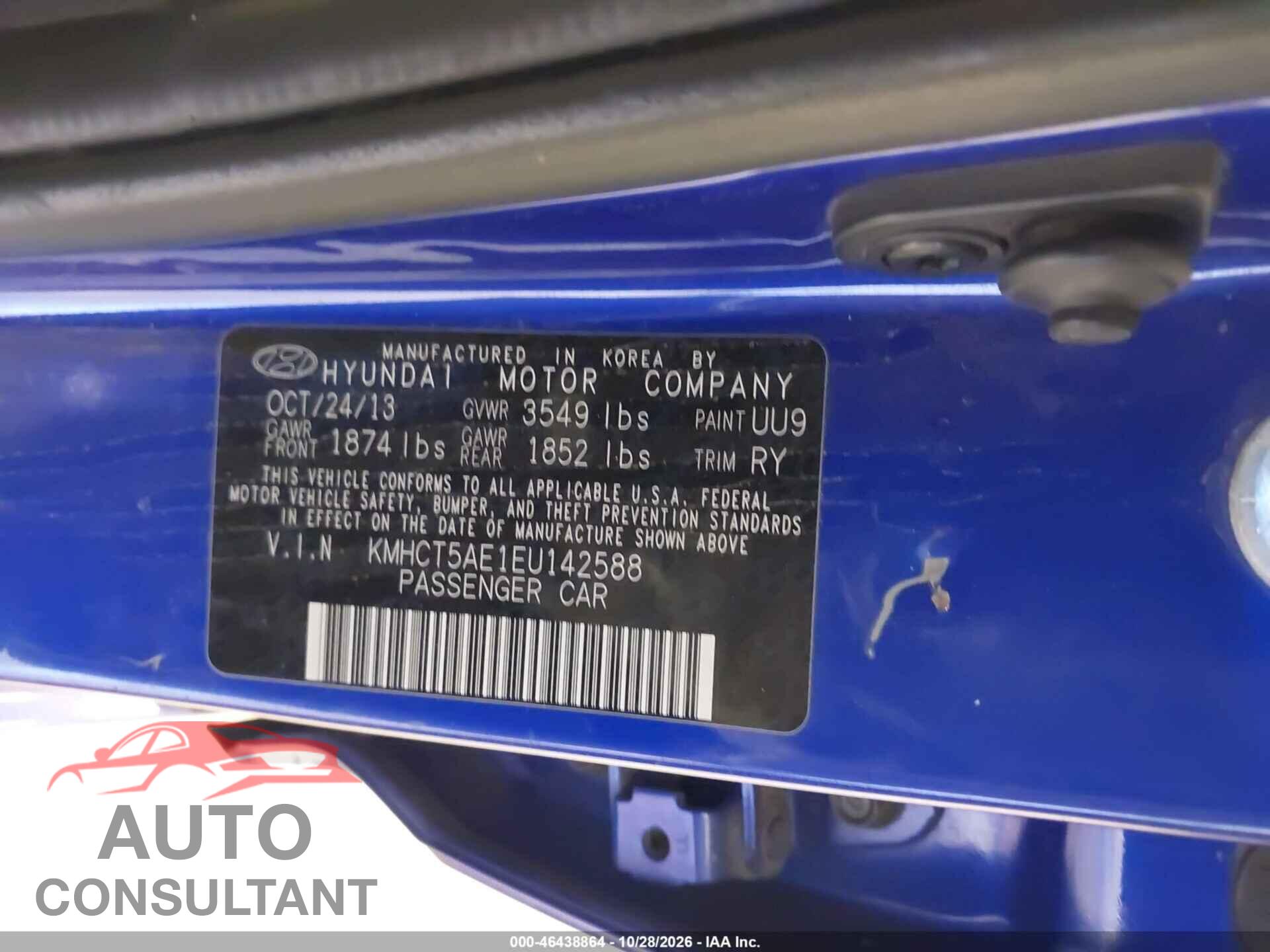 HYUNDAI ACCENT 2014 - KMHCT5AE1EU142588