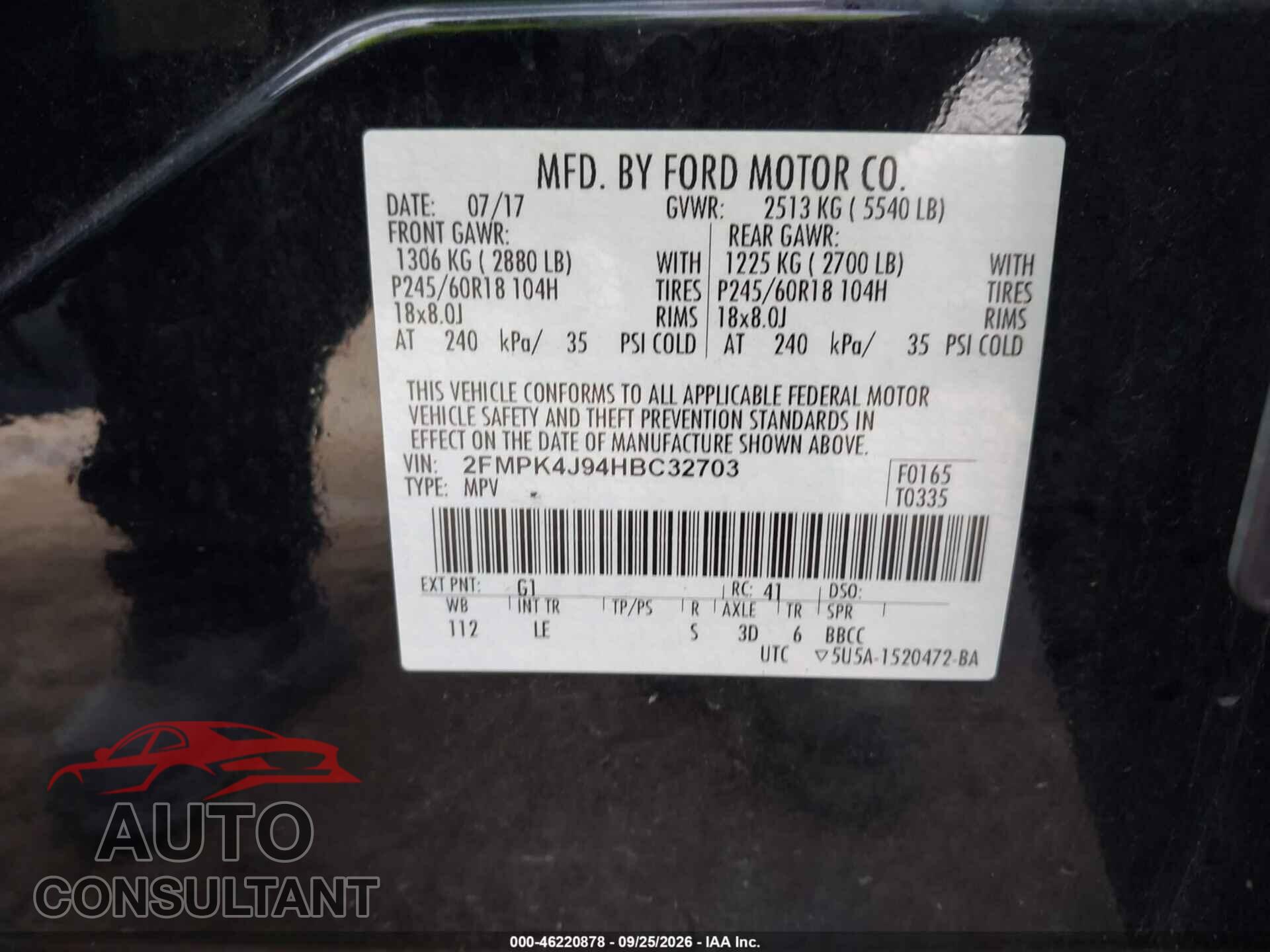FORD EDGE 2017 - 2FMPK4J94HBC32703
