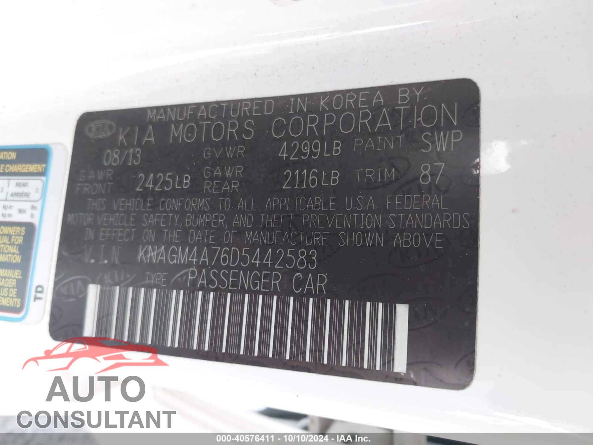 KIA OPTIMA 2013 - KNAGM4A76D5442583