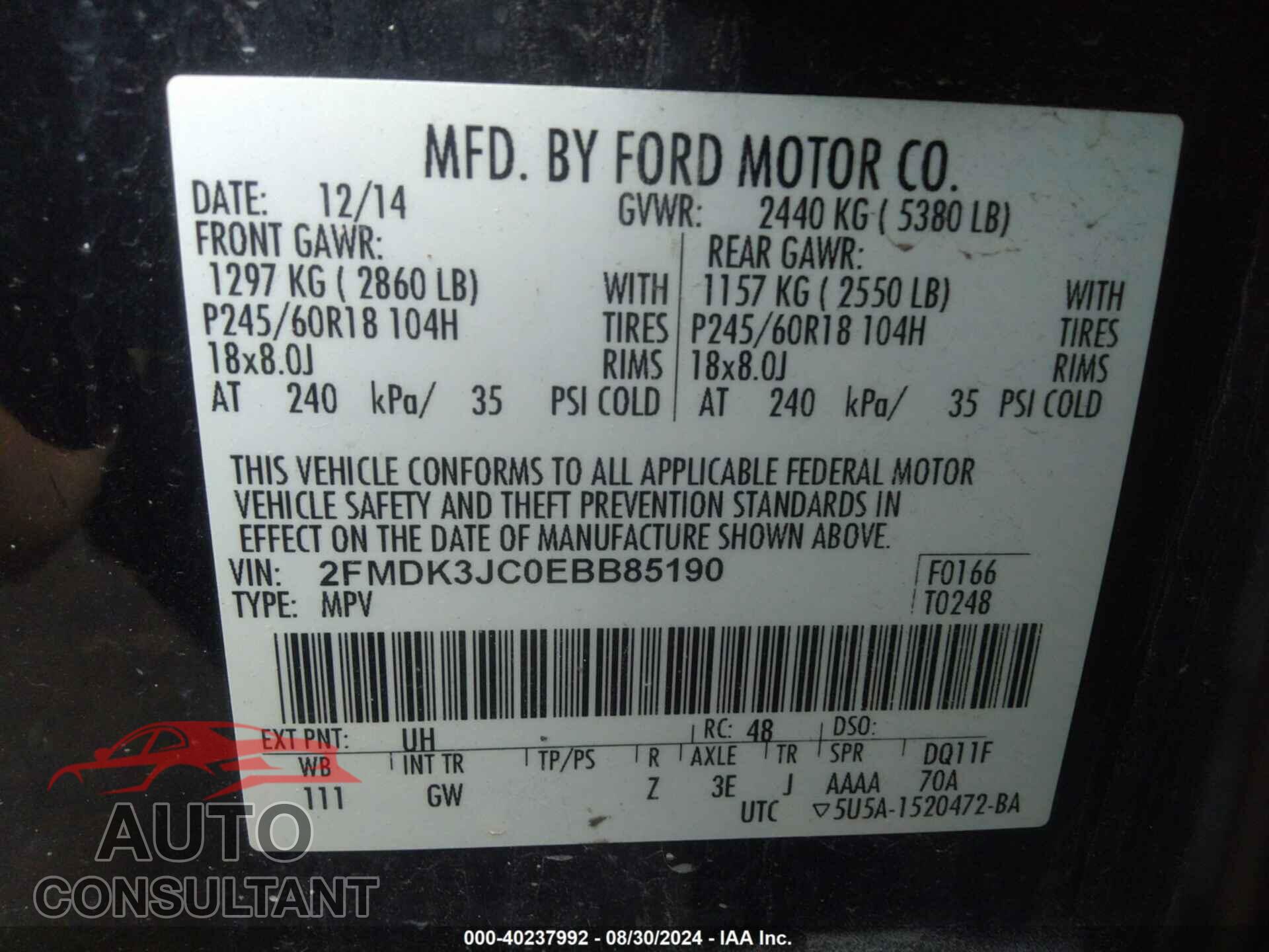 FORD EDGE 2014 - 2FMDK3JC0EBB85190