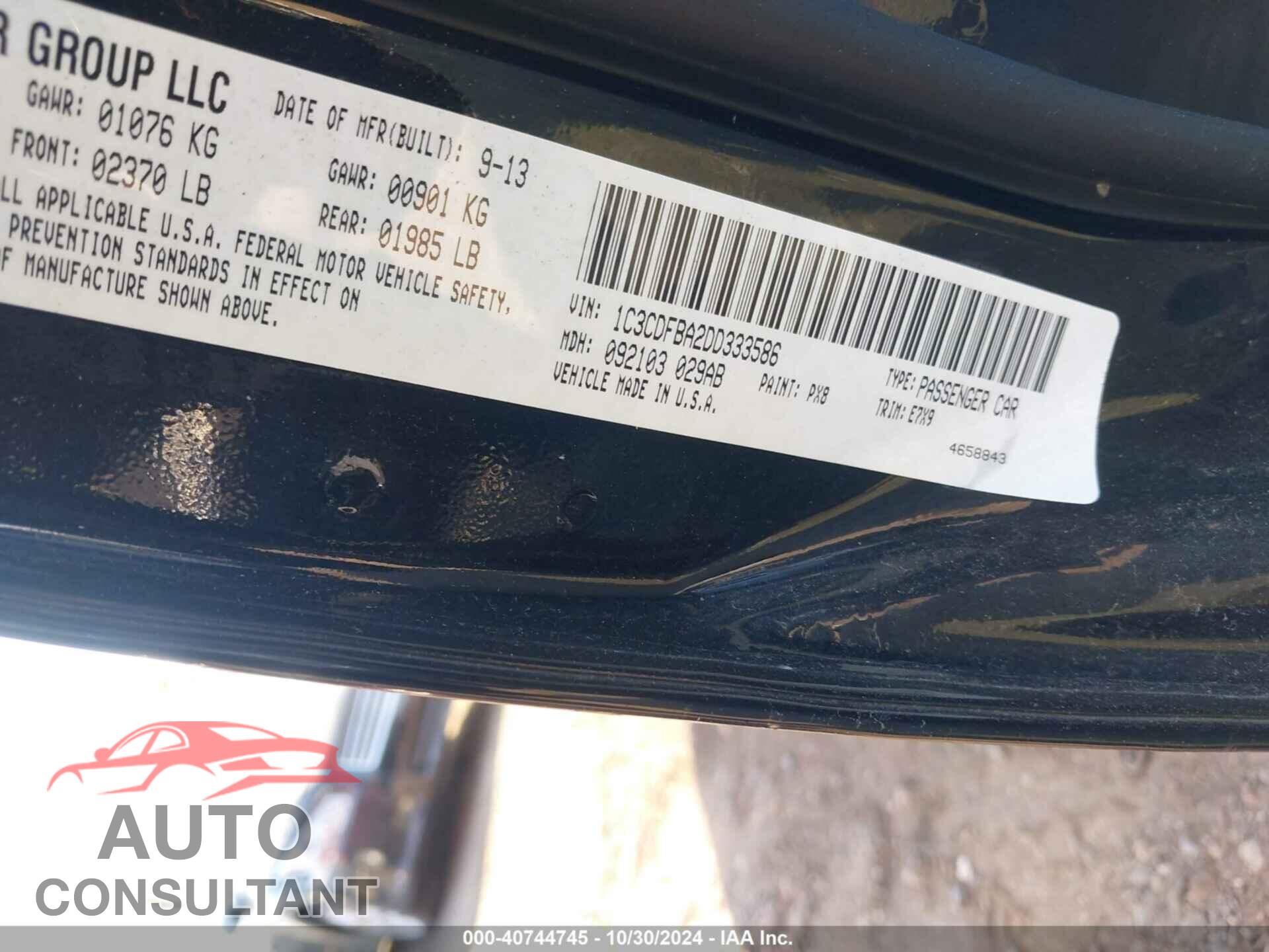 DODGE DART 2013 - 1C3CDFBA2DD333586