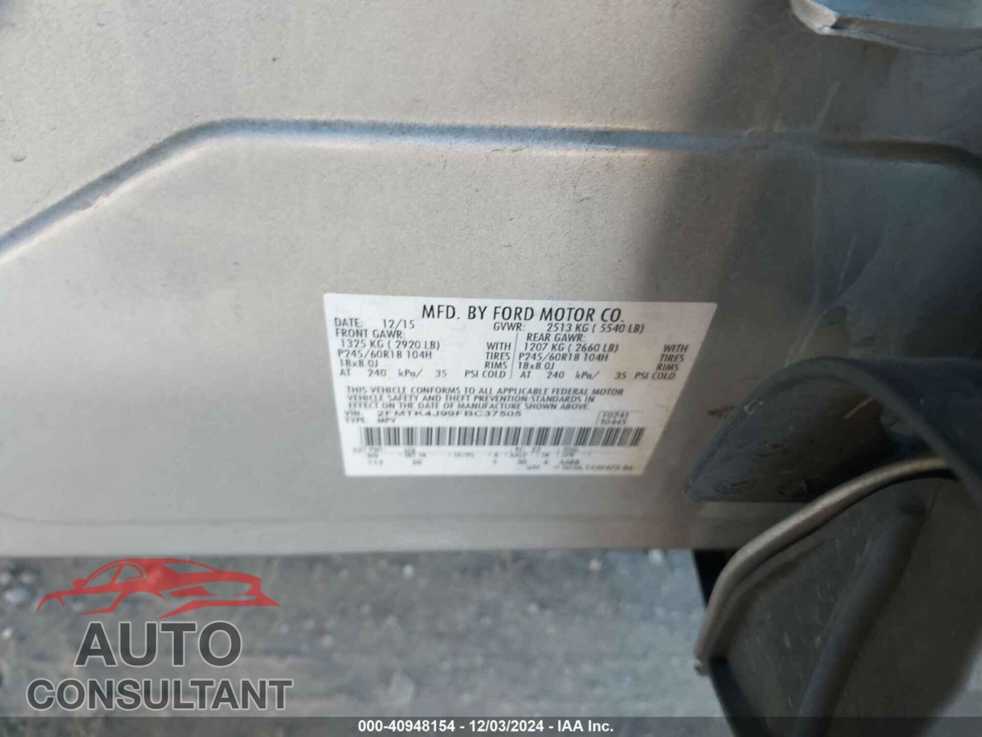 FORD EDGE 2015 - 2FMTK4J99FBC37505