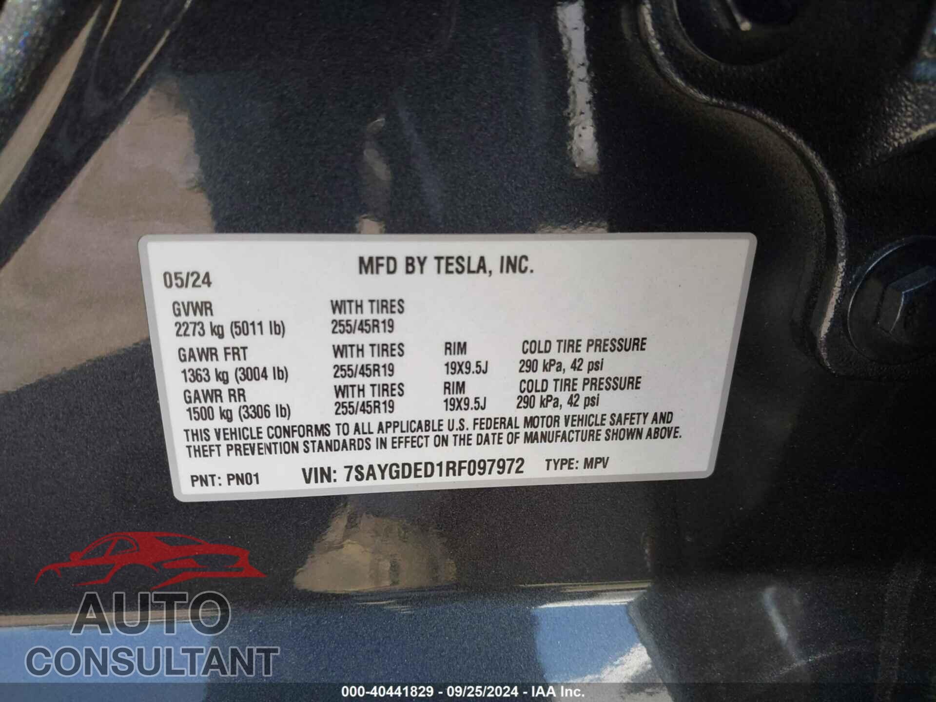 TESLA MODEL Y 2024 - 7SAYGDED1RF097972