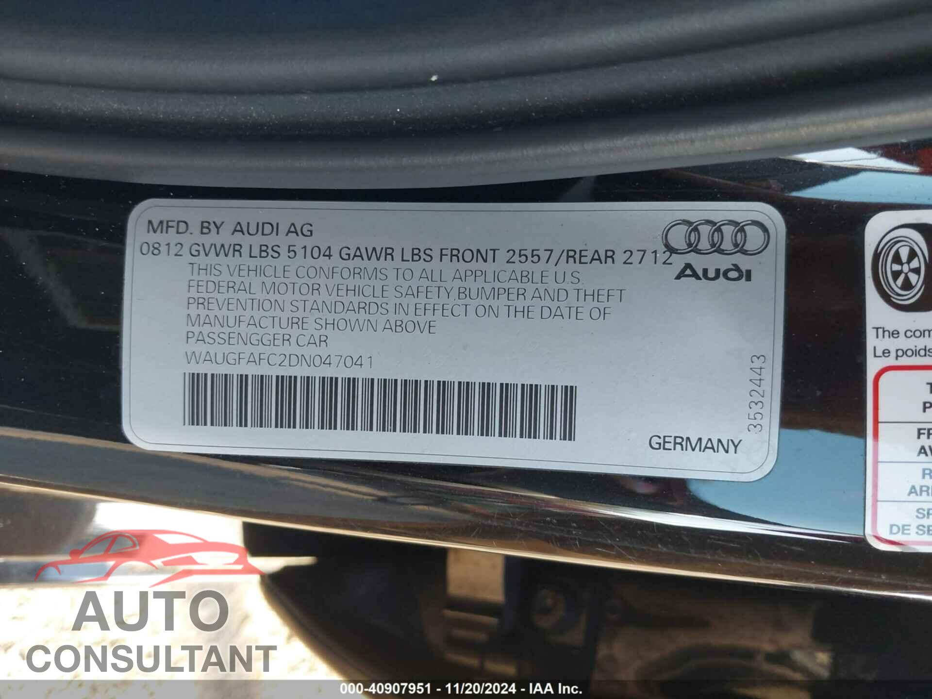 AUDI A6 2013 - WAUGFAFC2DN047041