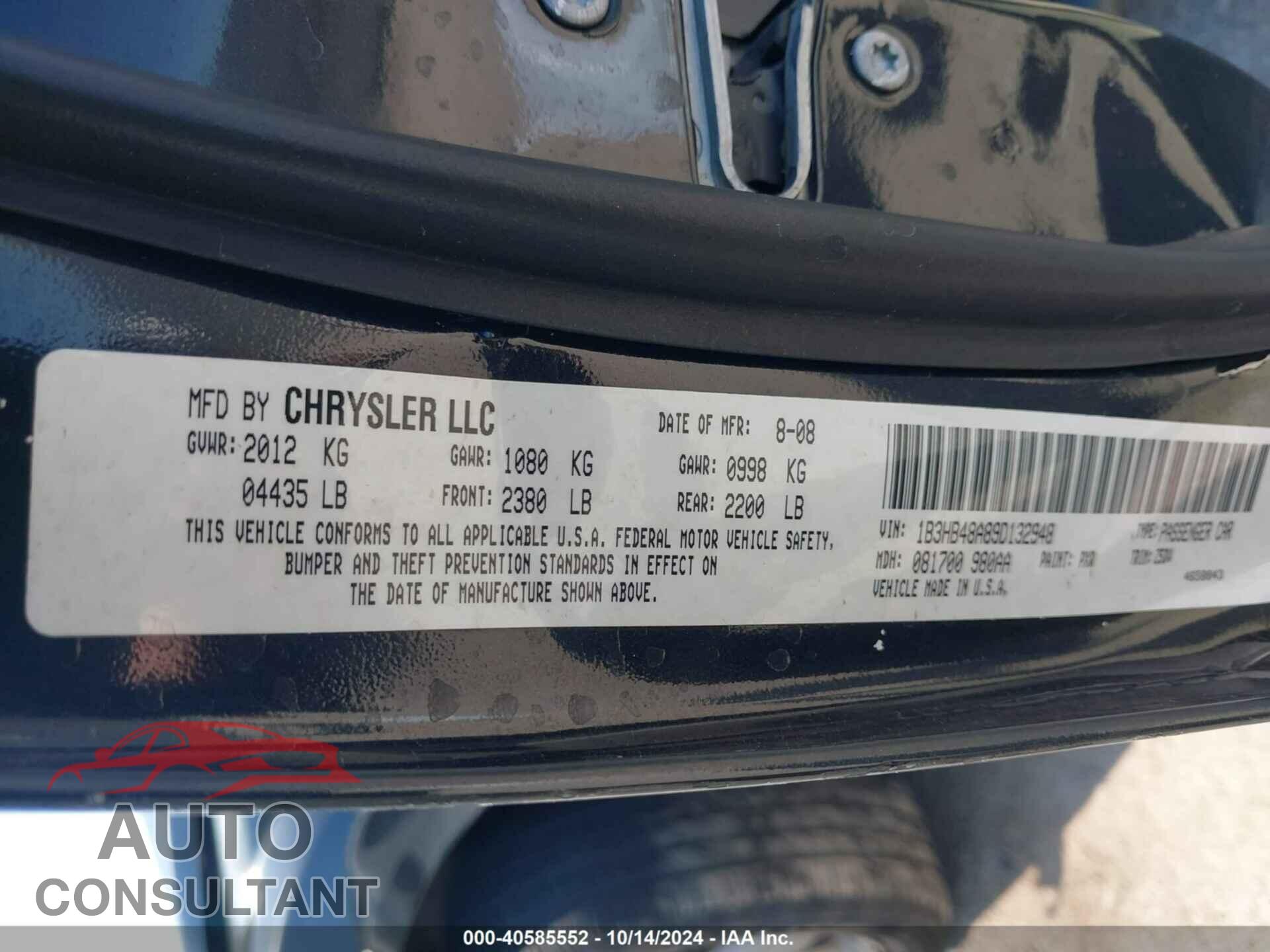 DODGE CALIBER 2009 - 1B3HB48A89D132948