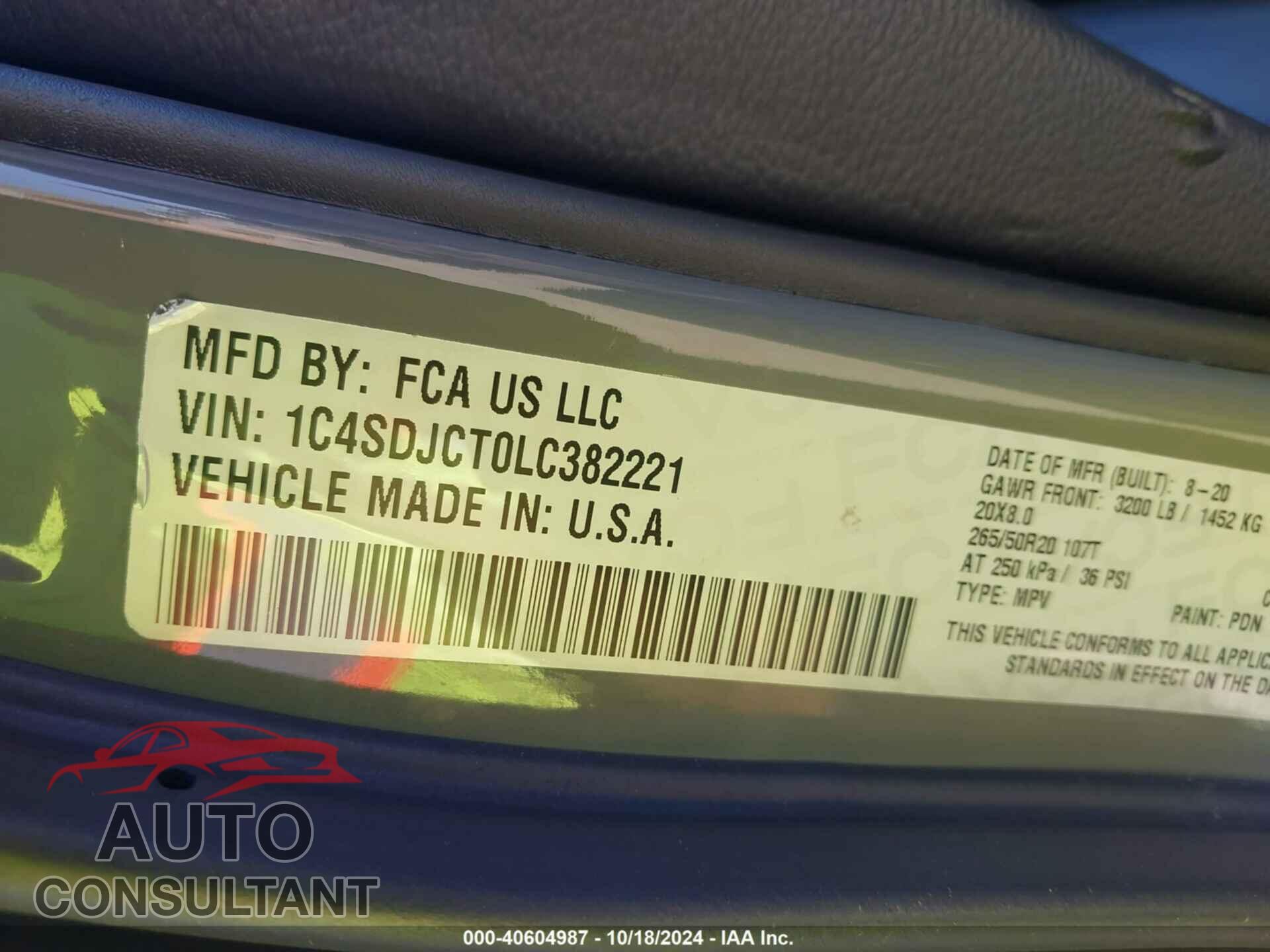 DODGE DURANGO 2020 - 1C4SDJCT0LC382221