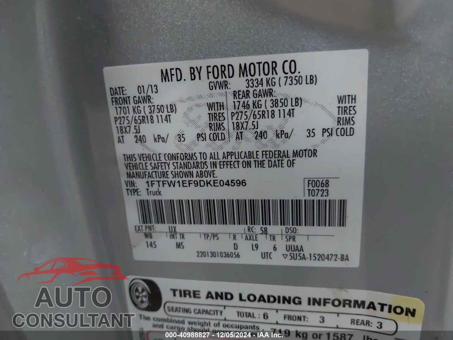 FORD F-150 2013 - 1FTFW1EF9DKE04596