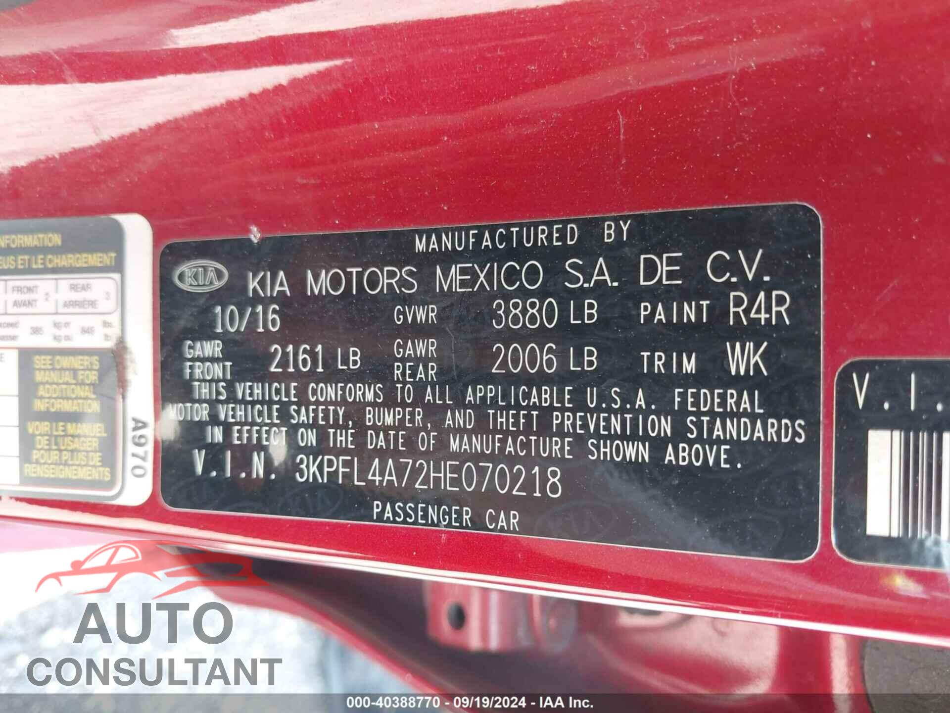 KIA FORTE 2017 - 3KPFL4A72HE070218