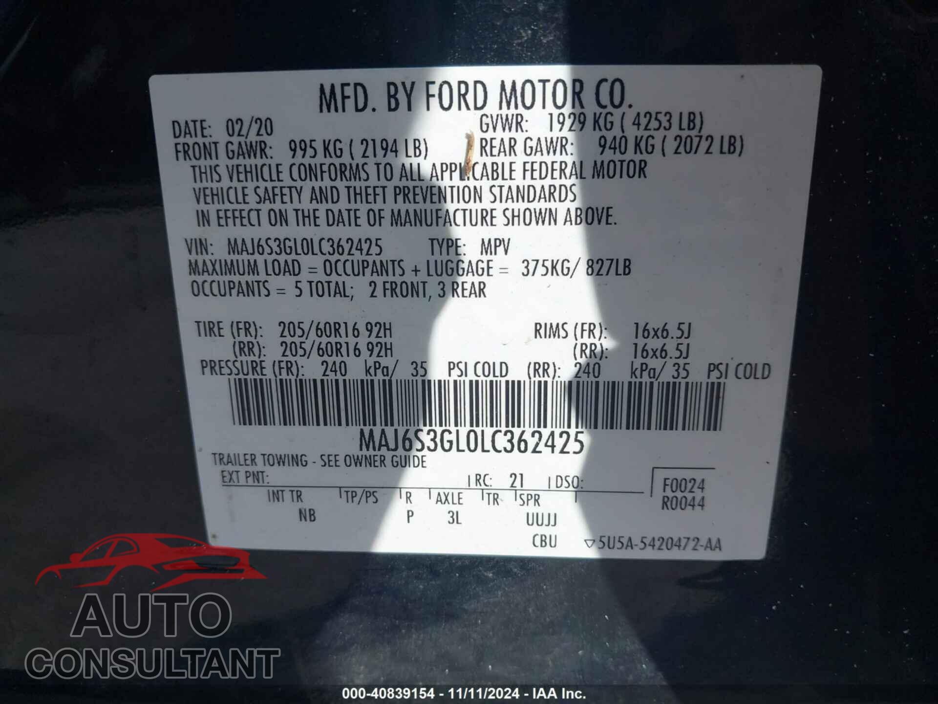 FORD ECOSPORT 2020 - MAJ6S3GL0LC362425