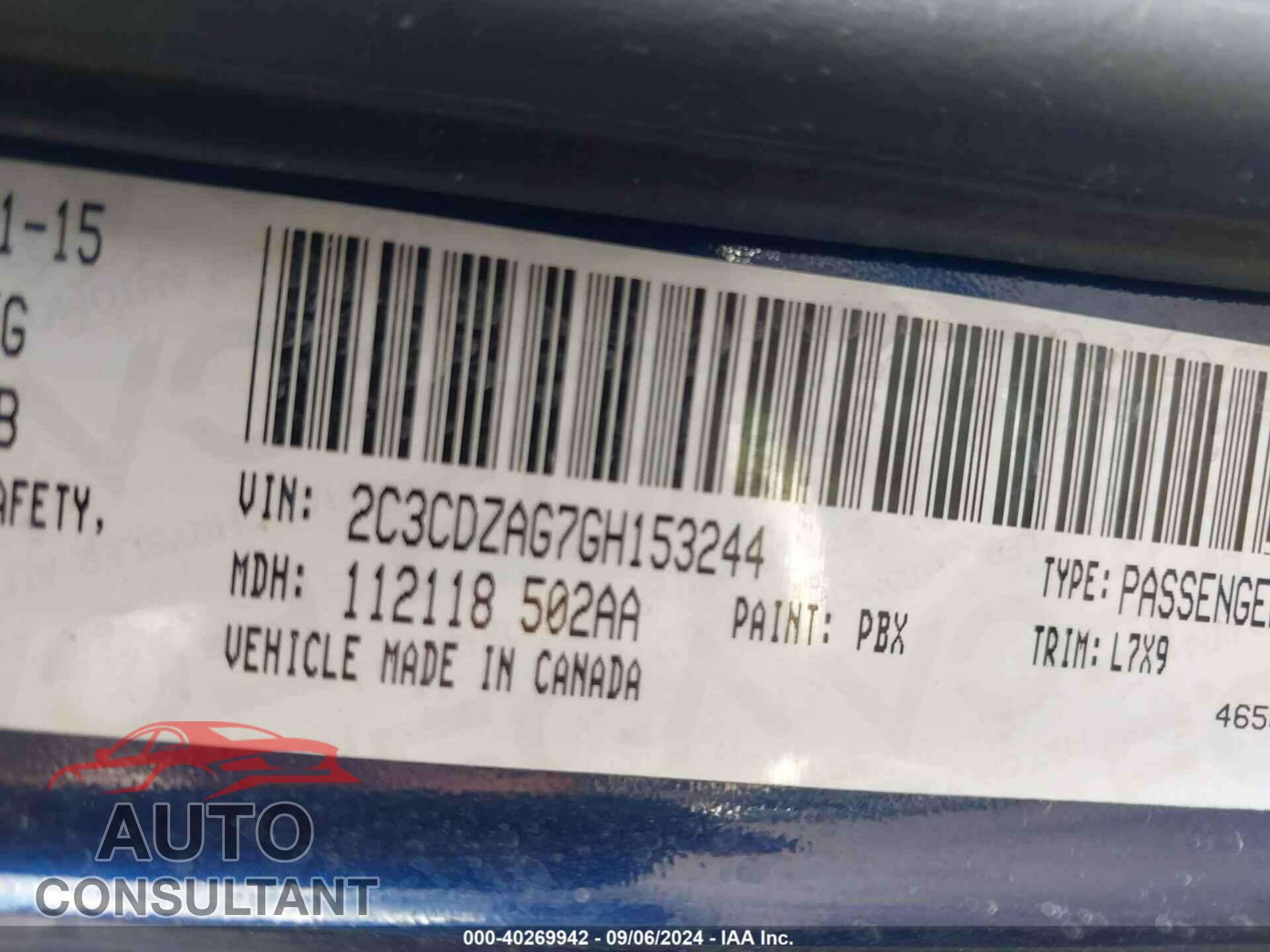 DODGE CHALLENGER 2016 - 2C3CDZAG7GH153244
