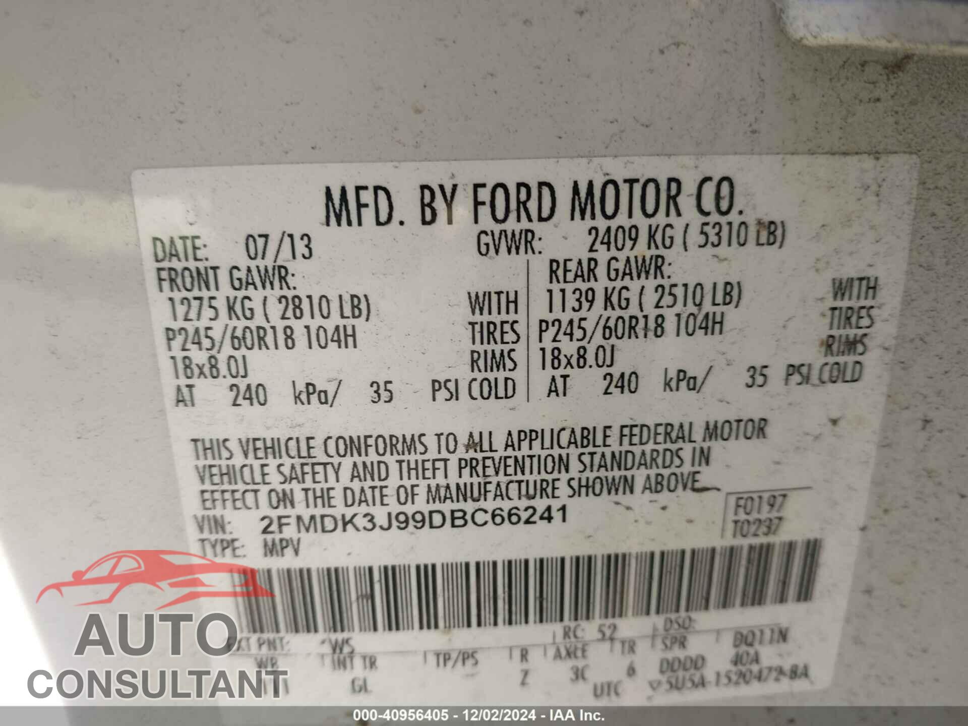 FORD EDGE 2013 - 2FMDK3J99DBC66241