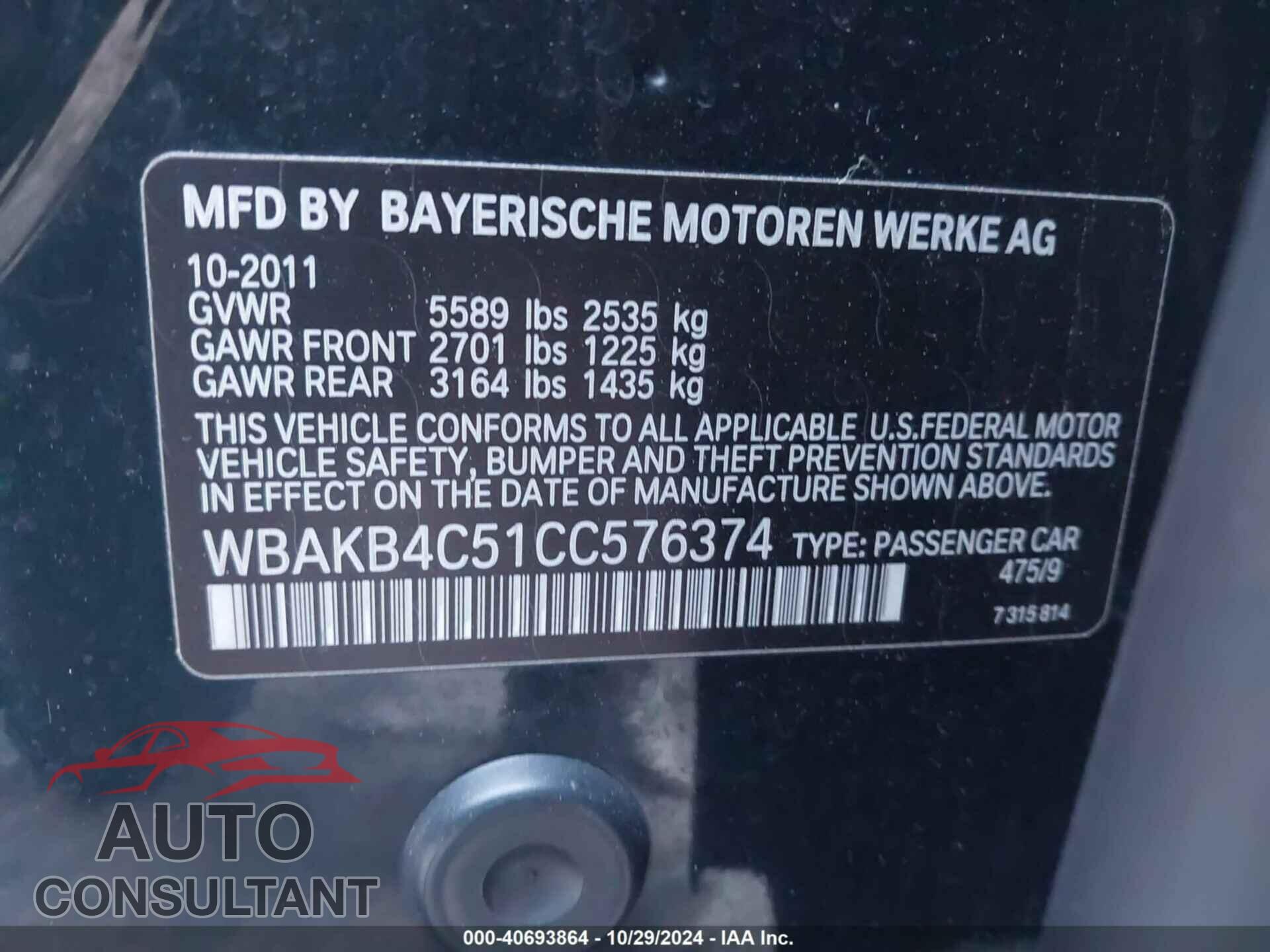 BMW 740LI 2012 - WBAKB4C51CC576374