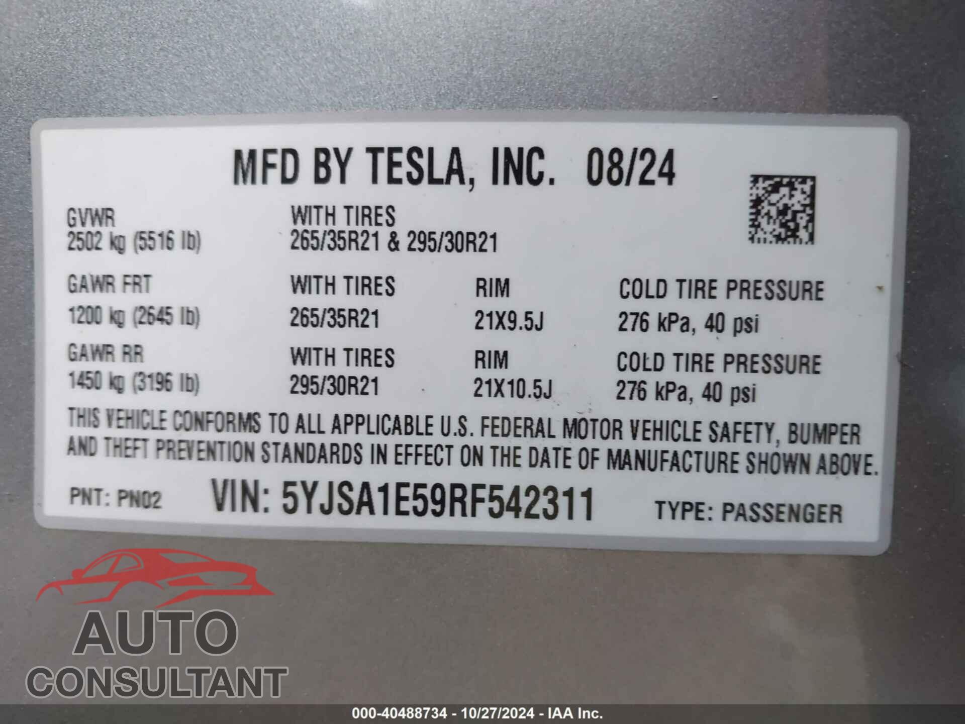 TESLA MODEL S 2024 - 5YJSA1E59RF542311