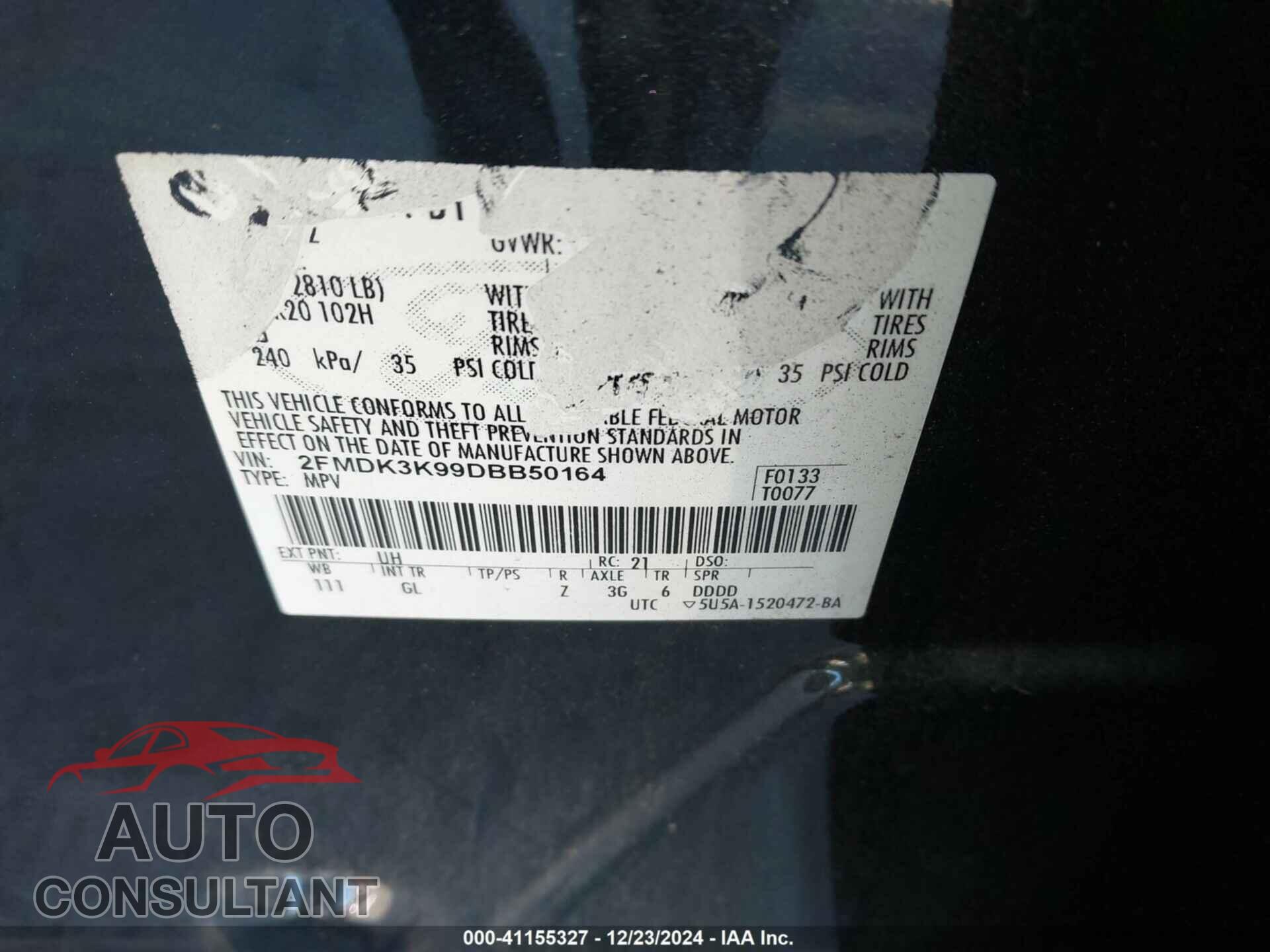 FORD EDGE 2013 - 2FMDK3K99DBB50164
