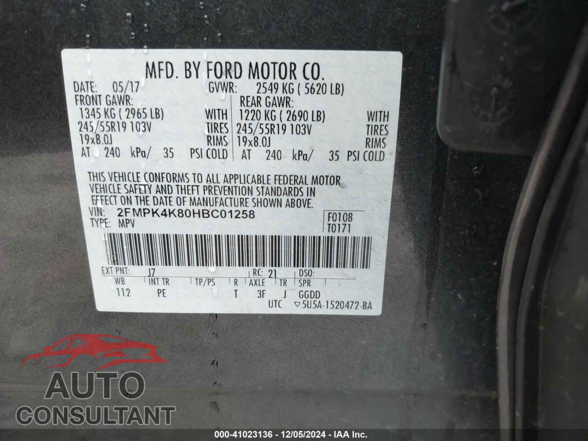 FORD EDGE 2017 - 2FMPK4K80HBC01258