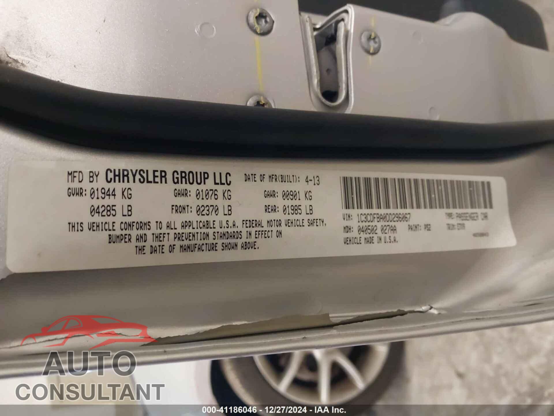 DODGE DART 2013 - 1C3CDFBA0DD296067
