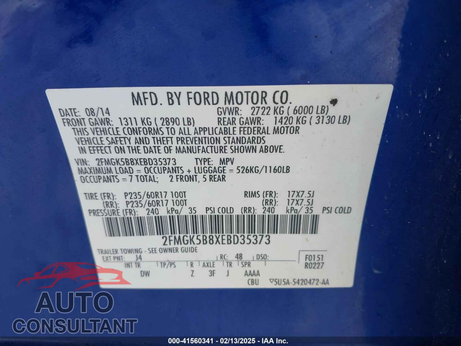 FORD FLEX 2014 - 2FMGK5B8XEBD35373