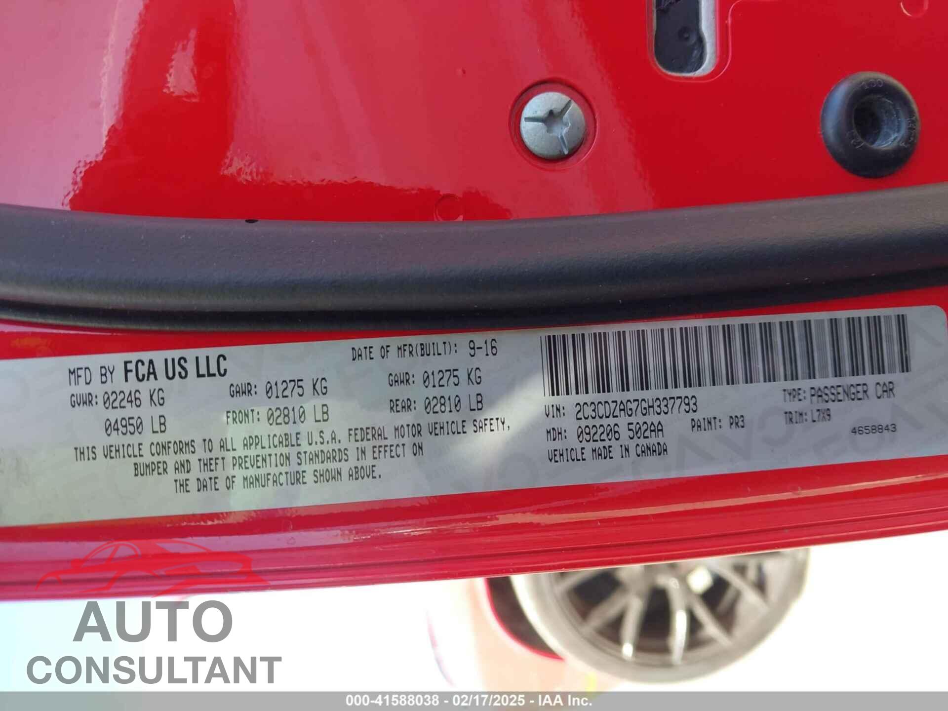 DODGE CHALLENGER 2016 - 2C3CDZAG7GH337793