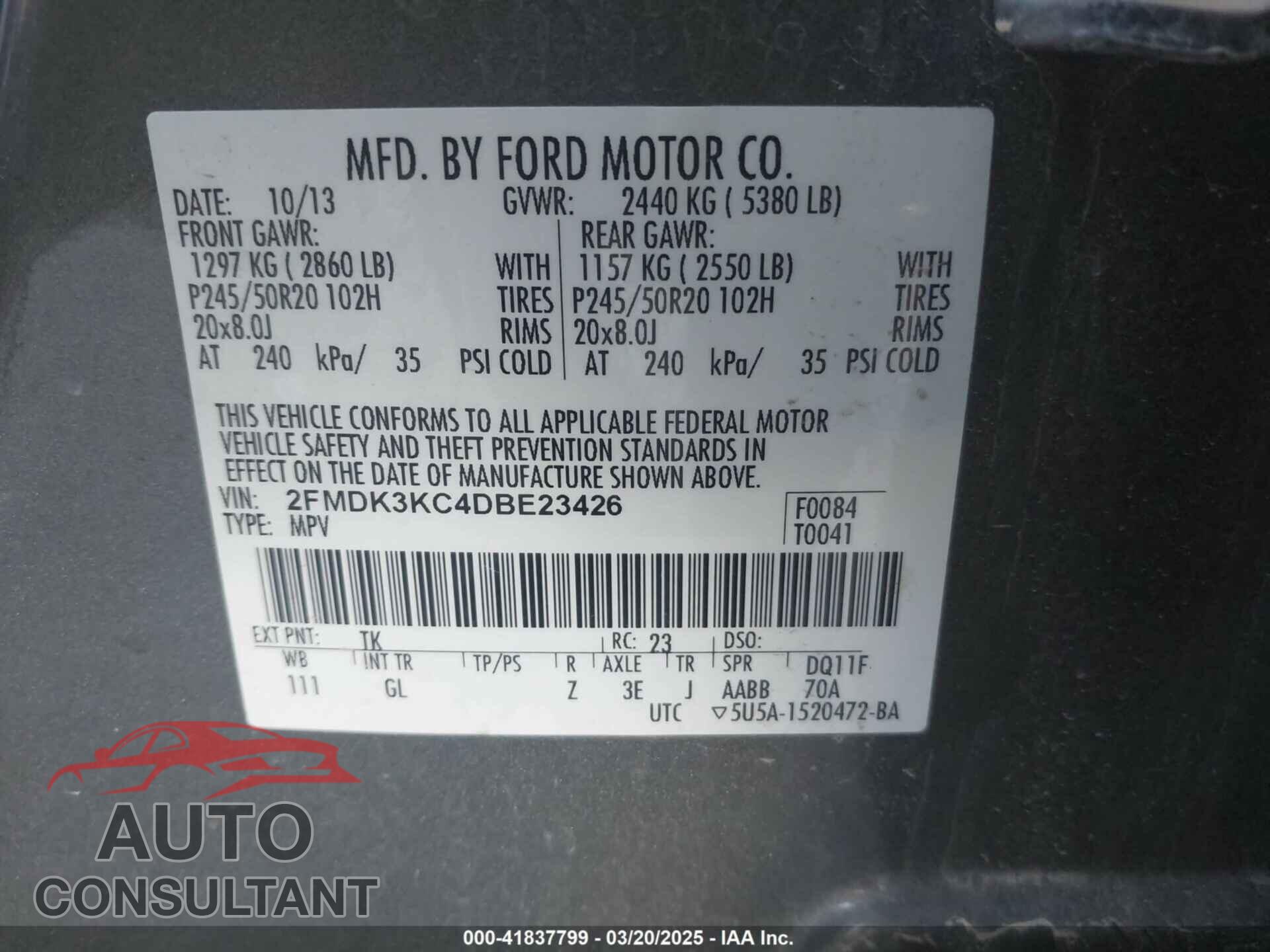 FORD EDGE 2013 - 2FMDK3KC4DBE23426