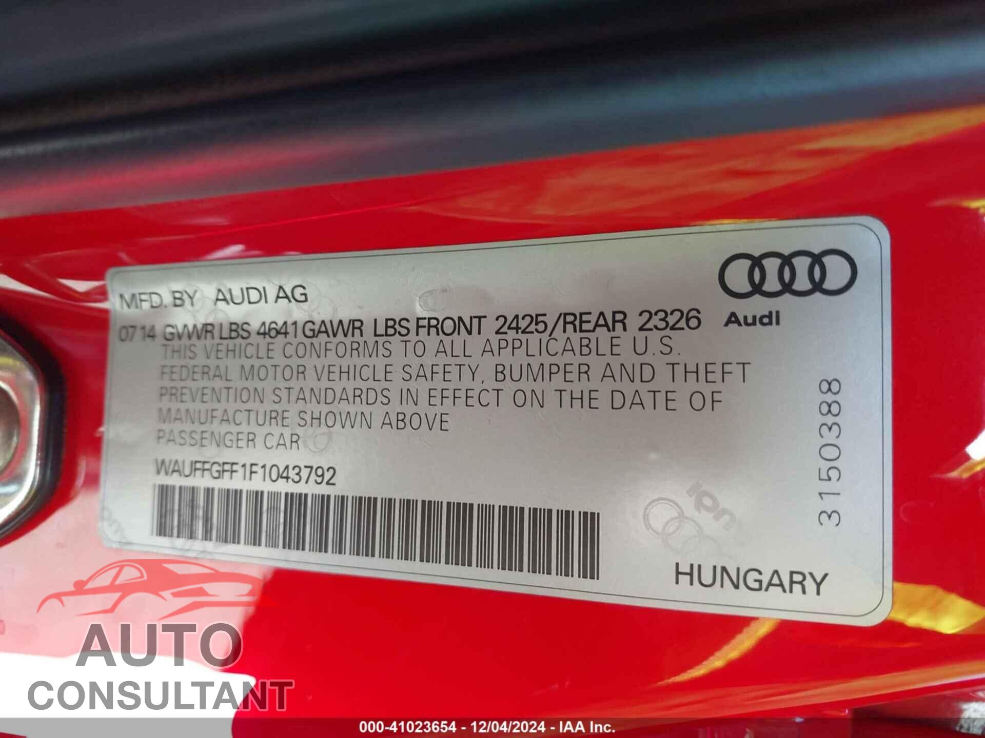 AUDI S3 2015 - WAUFFGFF1F1043792