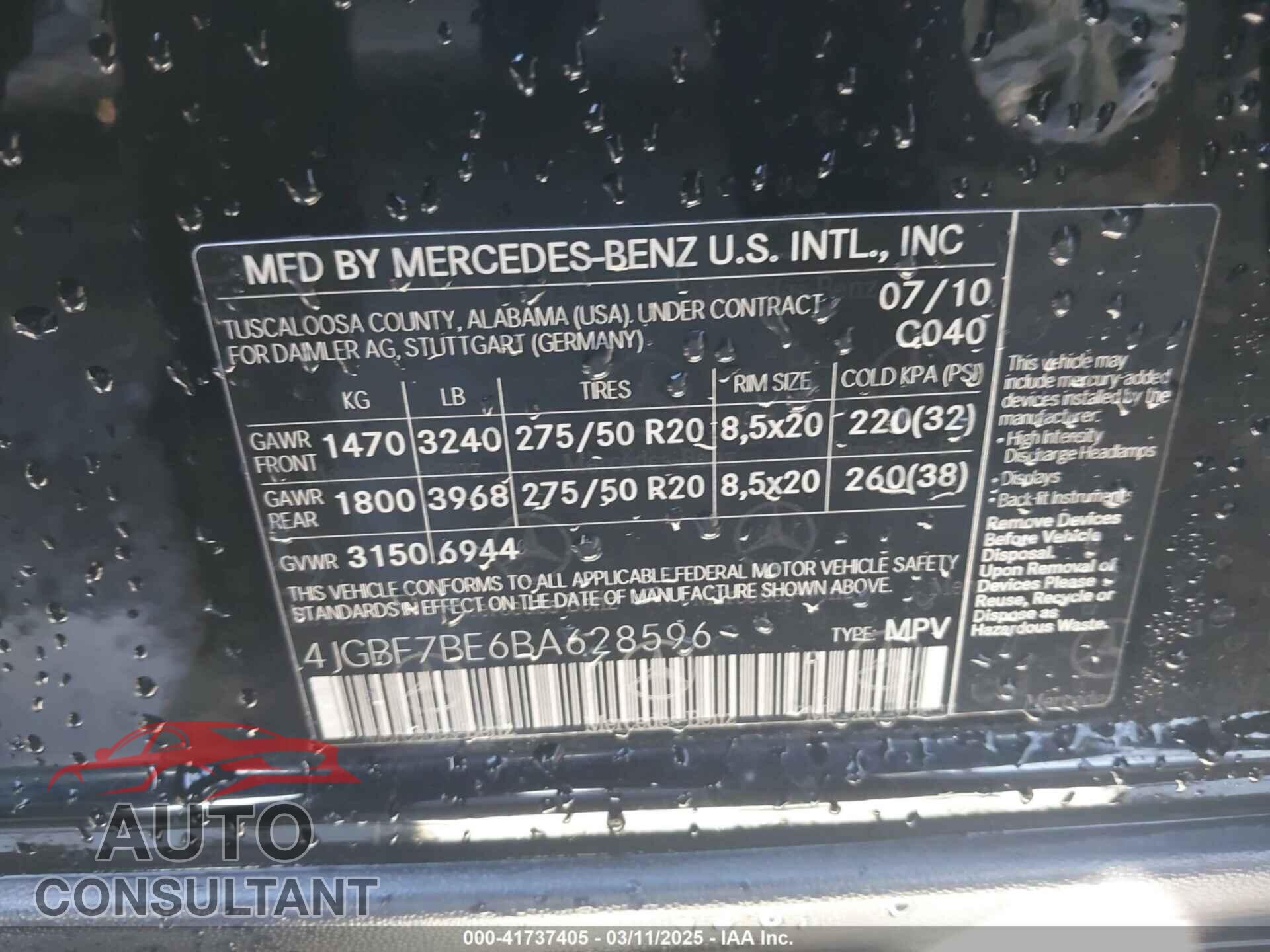 MERCEDES-BENZ GL 450 2011 - 4JGBF7BE6BA628596