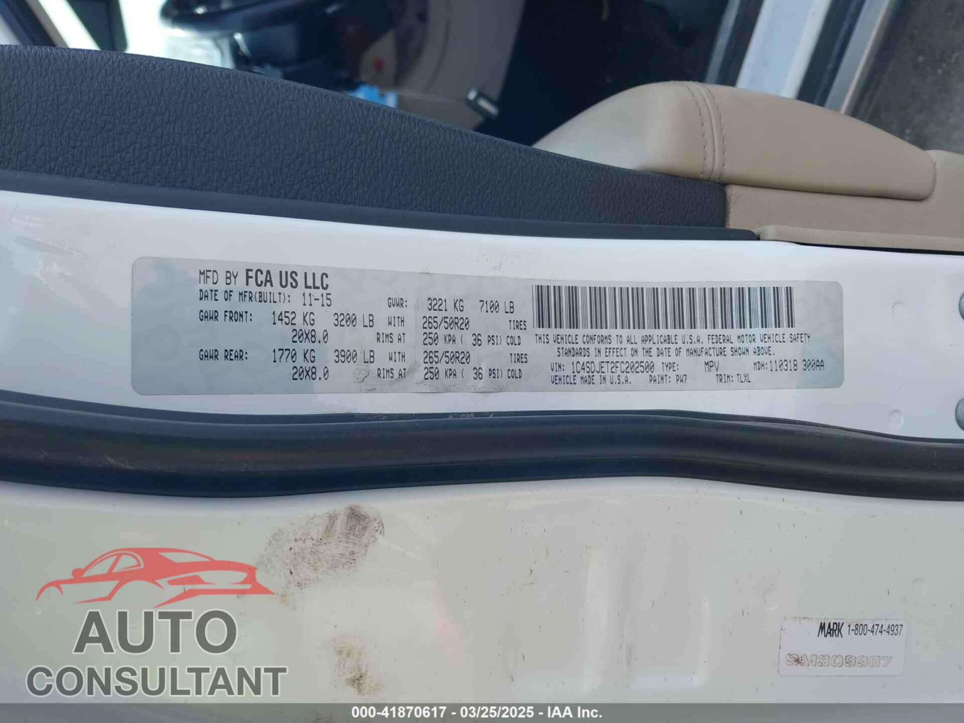 DODGE DURANGO 2015 - 1C4SDJET2FC202500