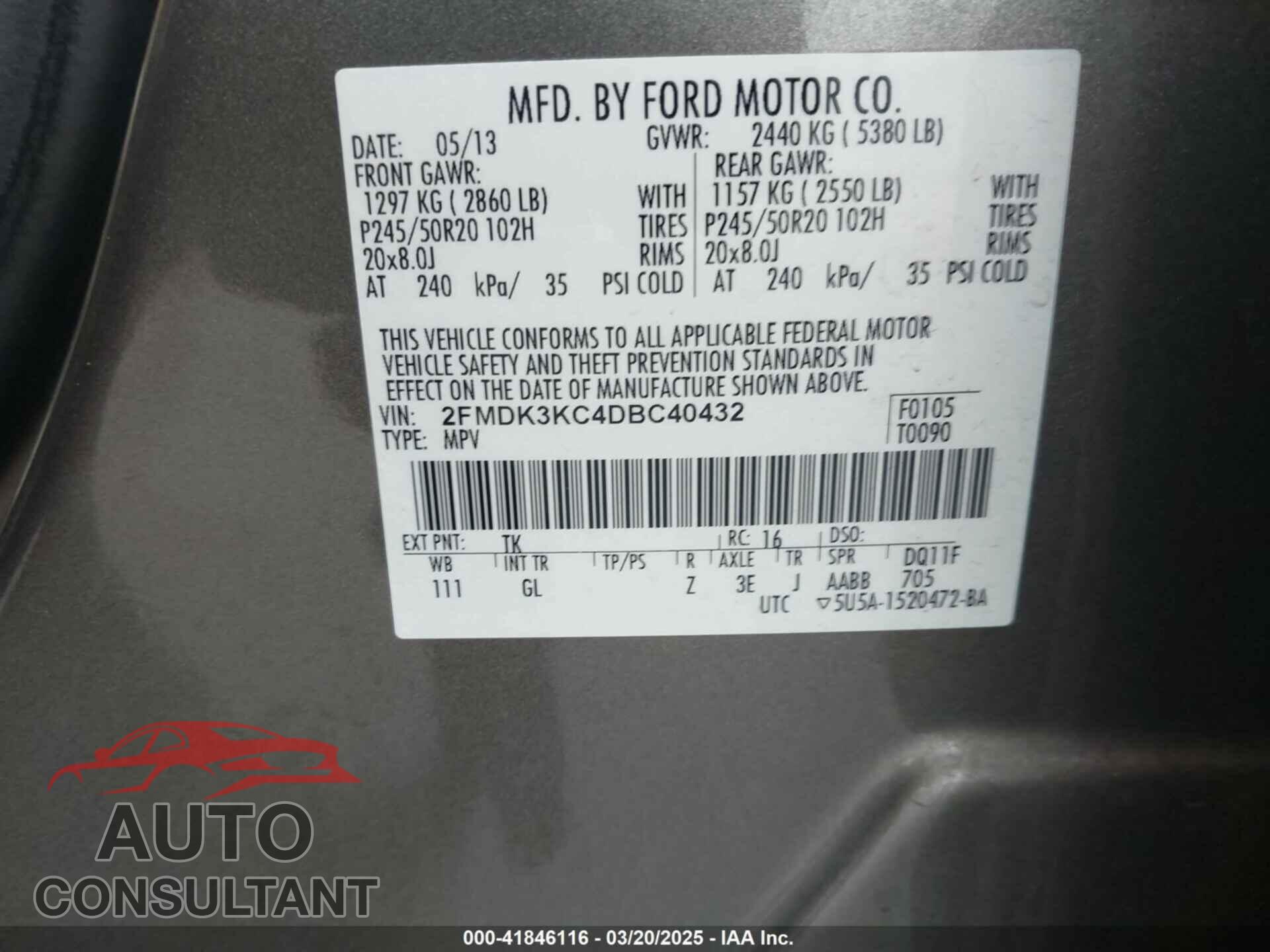 FORD EDGE 2013 - 2FMDK3KC4DBC40432