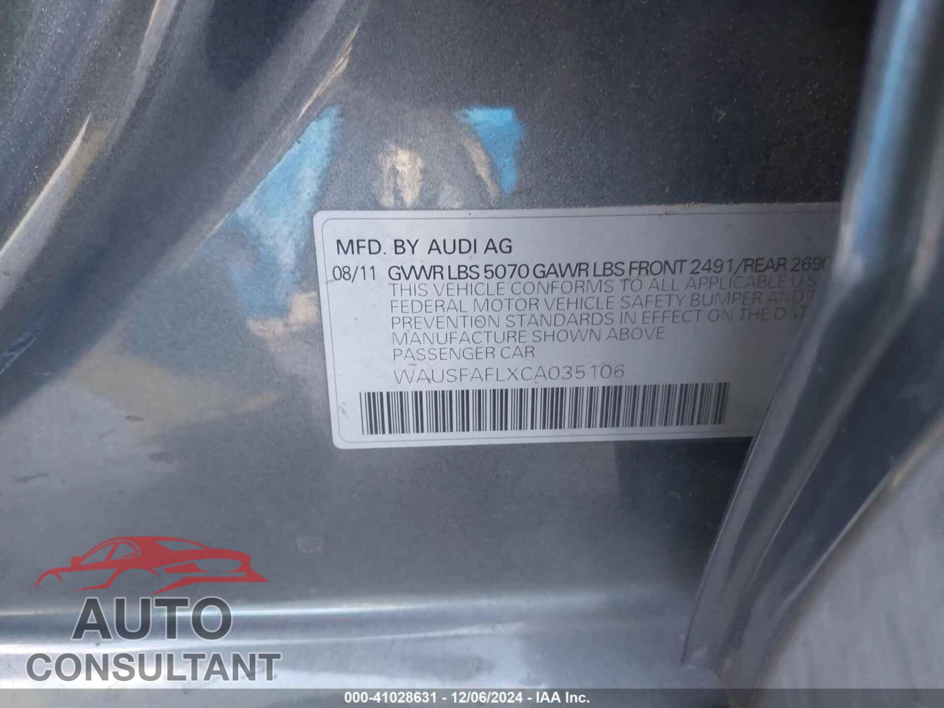 AUDI A4 2012 - WAUSFAFLXCA035106