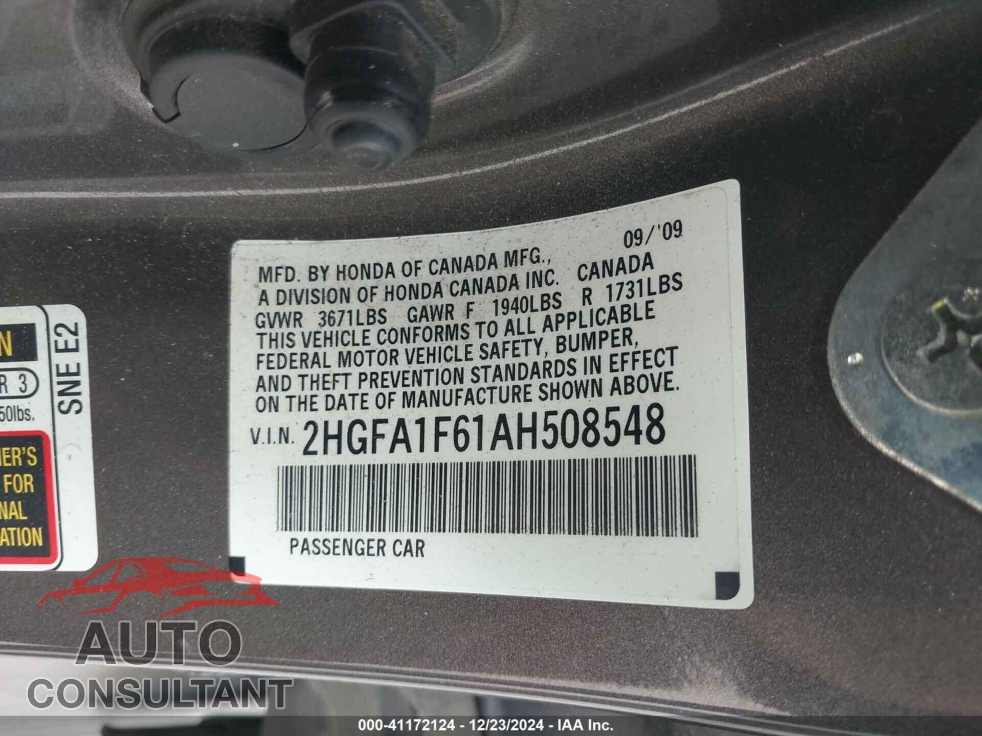 HONDA CIVIC 2010 - 2HGFA1F61AH508548