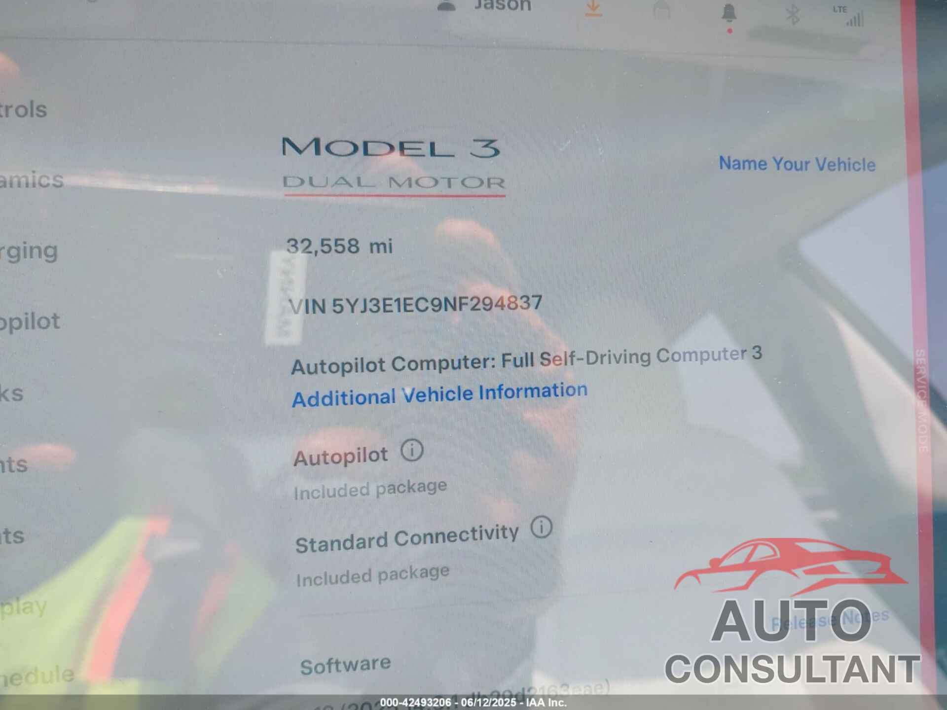 TESLA MODEL 3 2022 - 5YJ3E1EC9NF294837