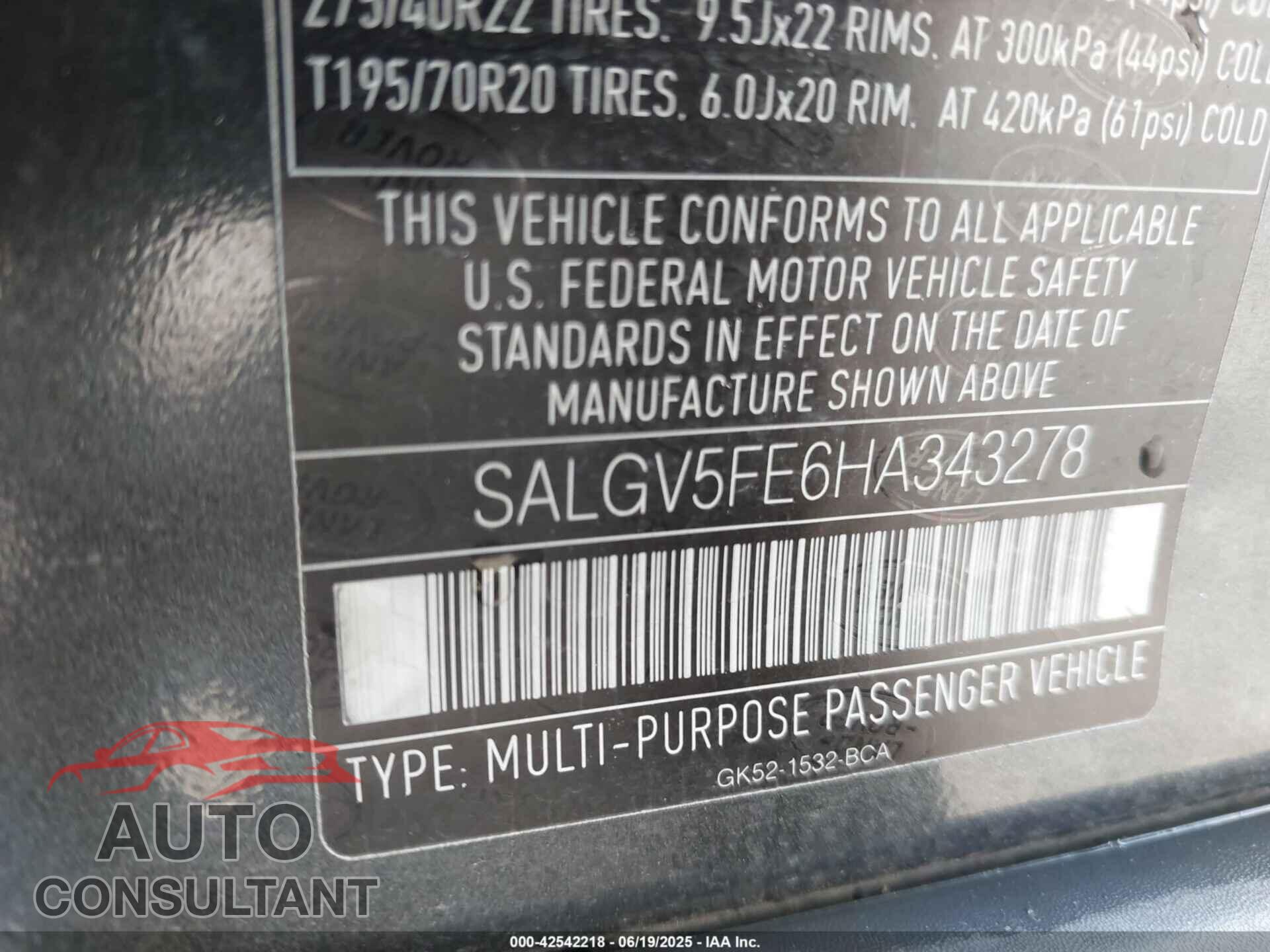 LAND ROVER RANGE ROVER 2017 - SALGV5FE6HA343278