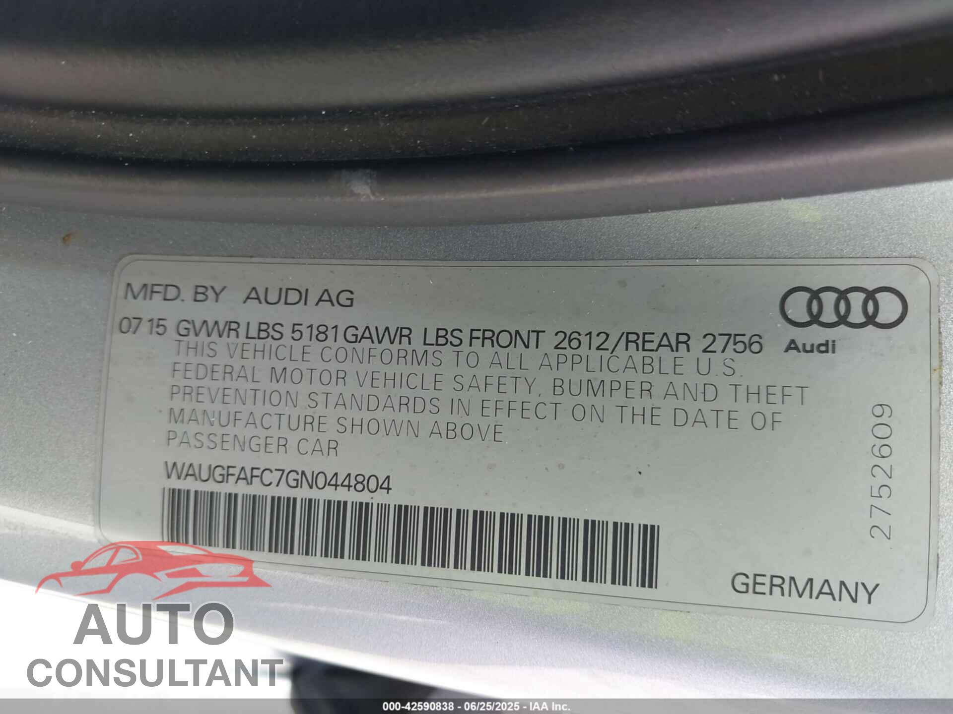 AUDI A6 2016 - WAUGFAFC7GN044804