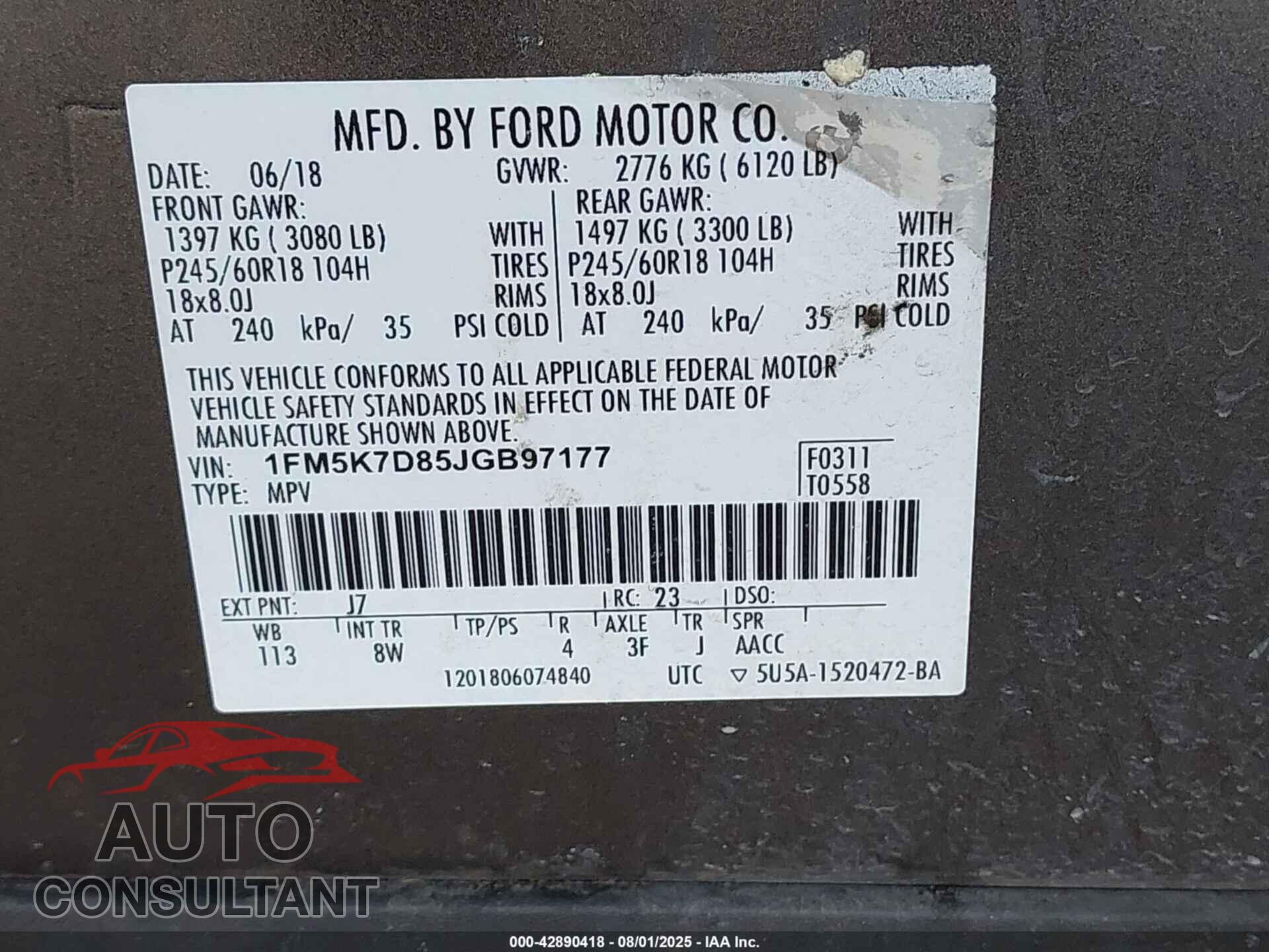 FORD EXPLORER 2018 - 1FM5K7D85JGB97177