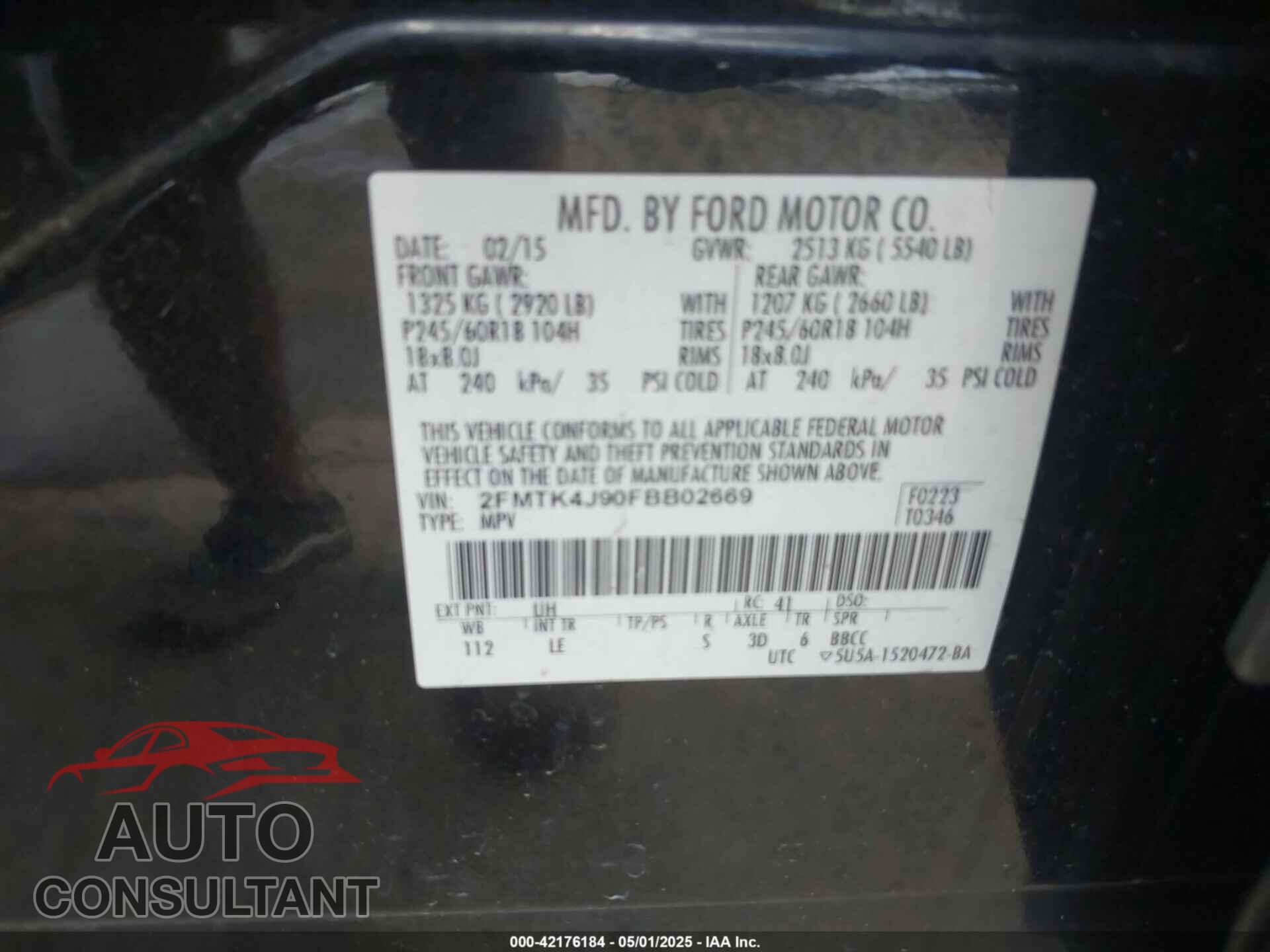FORD EDGE 2015 - 2FMTK4J90FBB02669