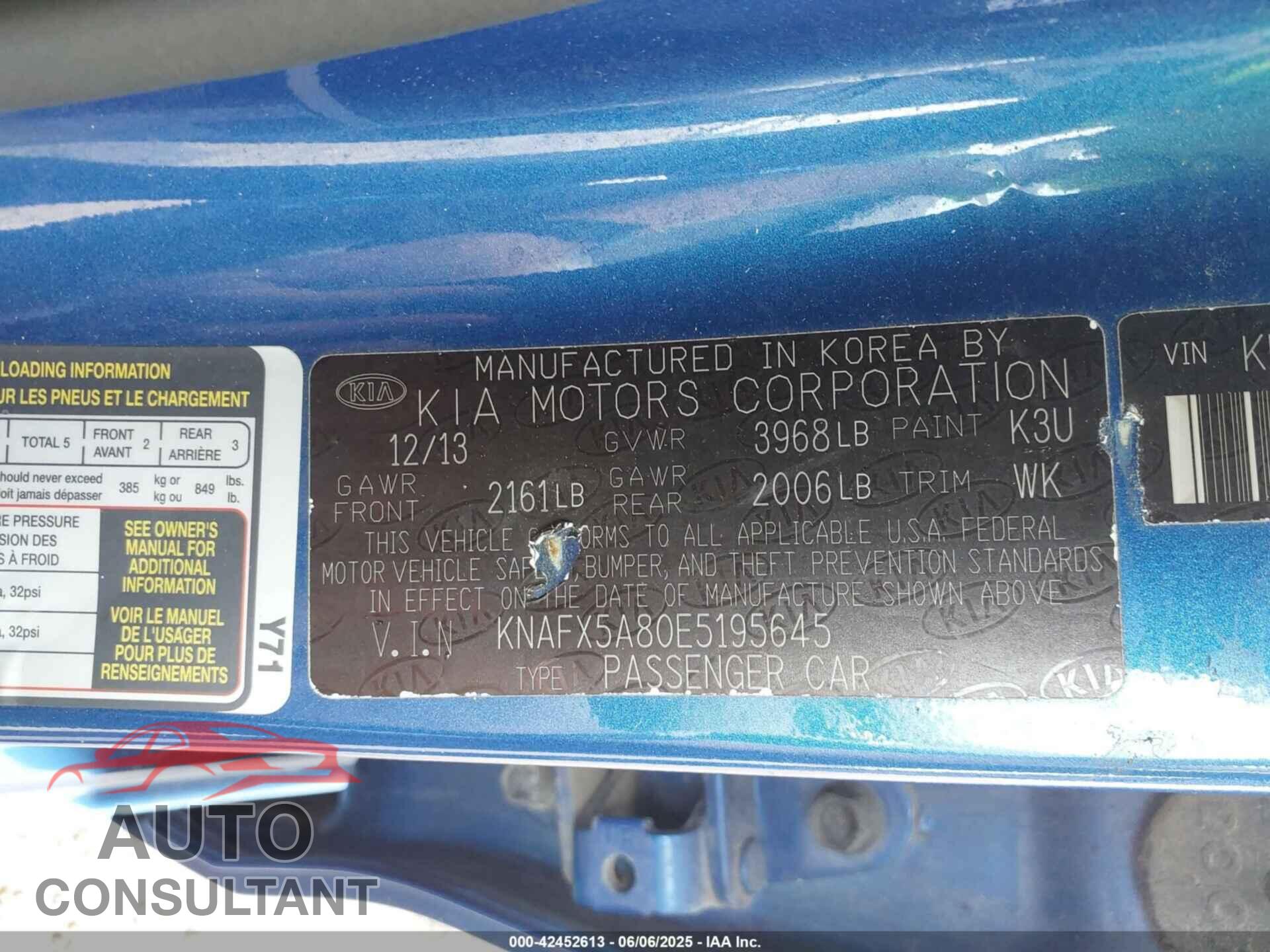 KIA FORTE 2014 - KNAFX5A80E5195645