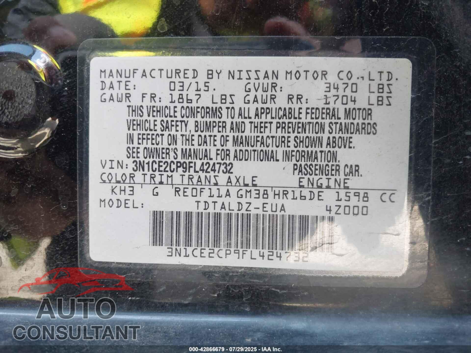 NISSAN VERSA NOTE 2015 - 3N1CE2CP9FL424732