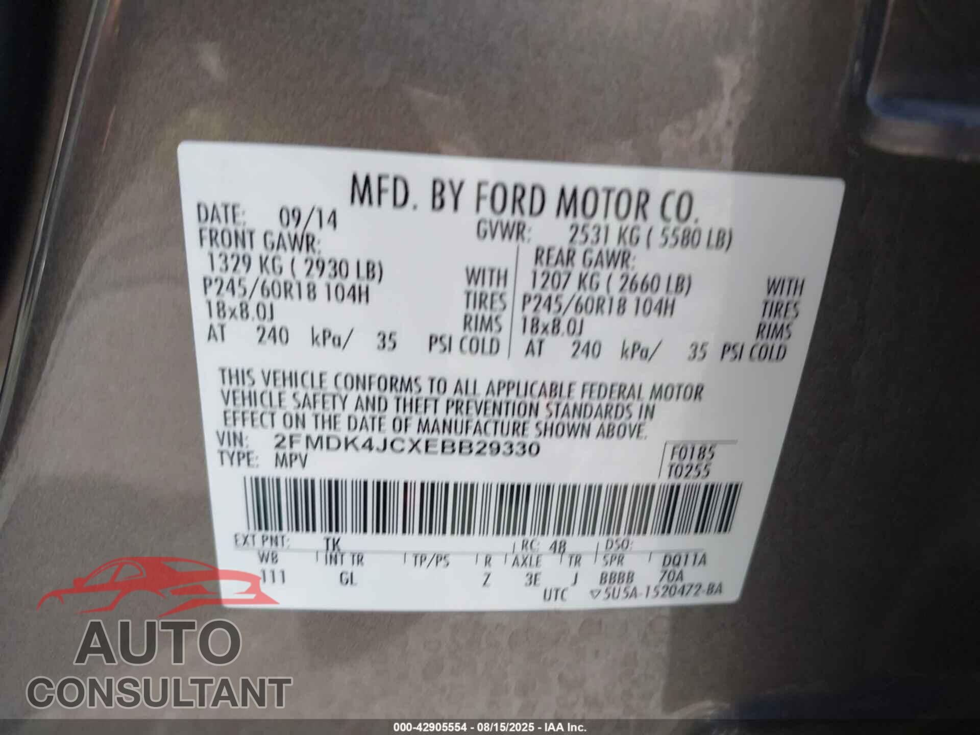 FORD EDGE 2014 - 2FMDK4JCXEBB29330