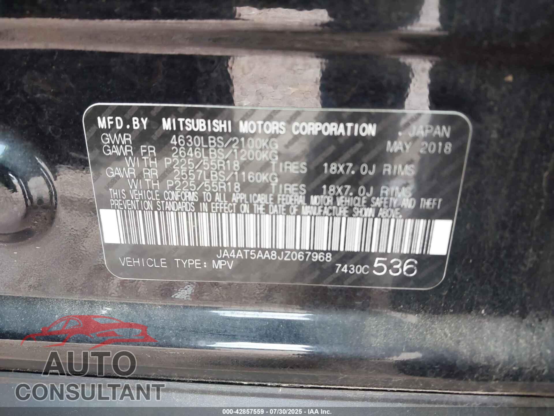 MITSUBISHI ECLIPSE CROSS 2018 - JA4AT5AA8JZ067968