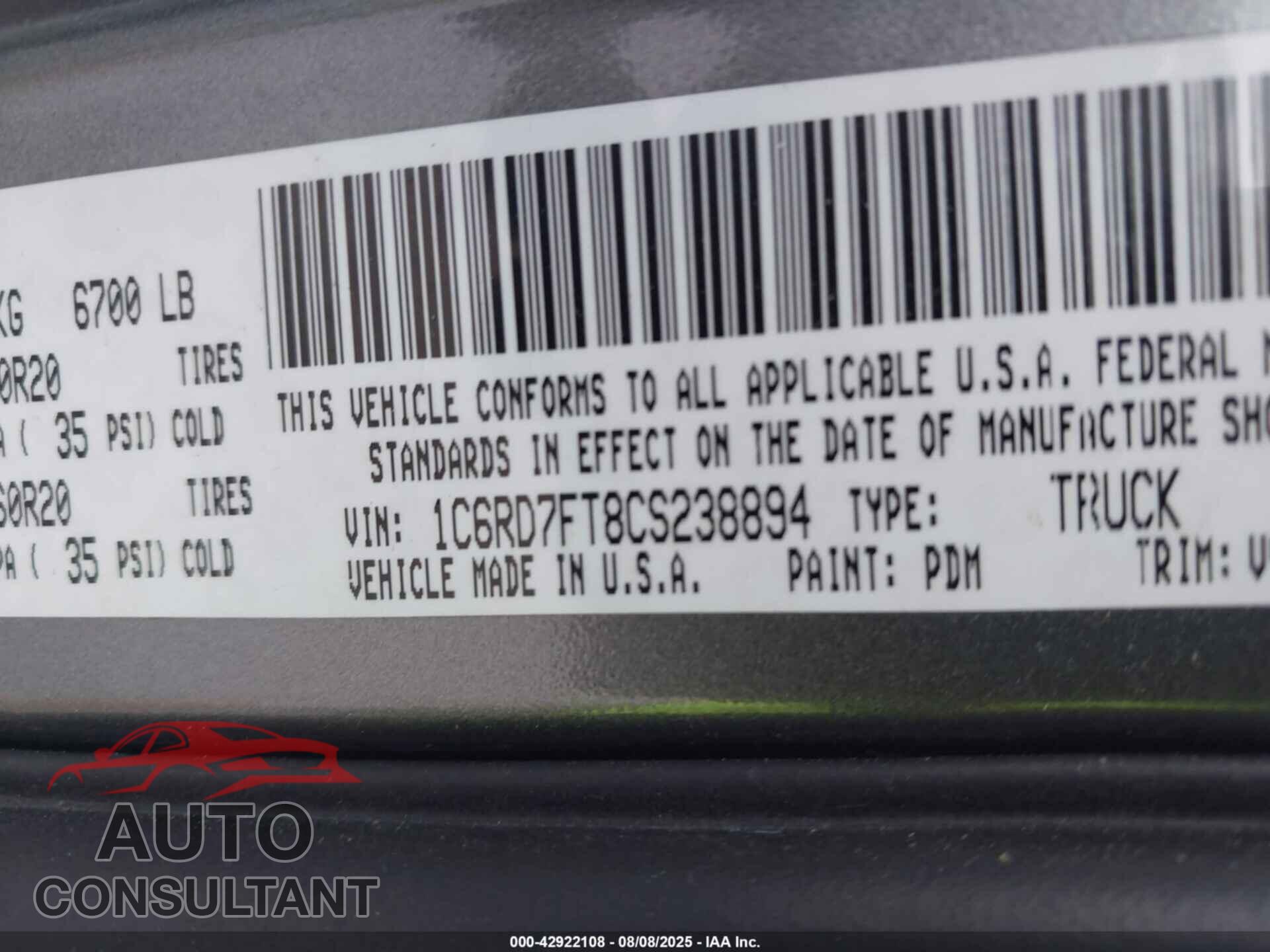 RAM 1500 2012 - 1C6RD7FT8CS238894
